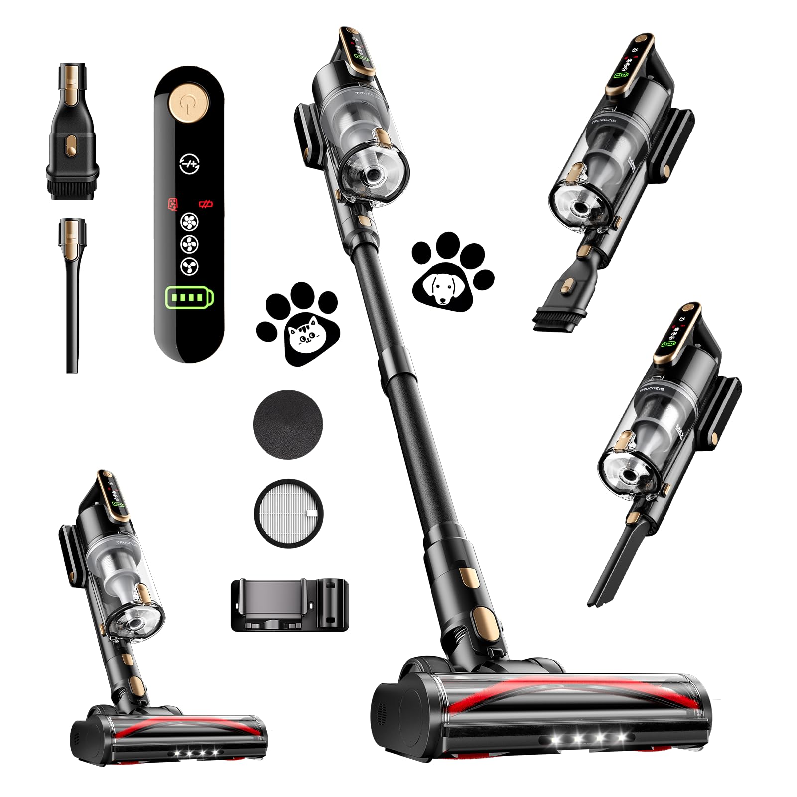 Cordless Vacuum Cleaner, 45Kpa 50 Mins Runtime Self-Standing Stick Vacuum Cleaners for Home, Powerful Suction, Lightweight, LED Touch Screen 8 in 1 Vacuum for Pet Hair, Carpet, Hardwood Floor, Black