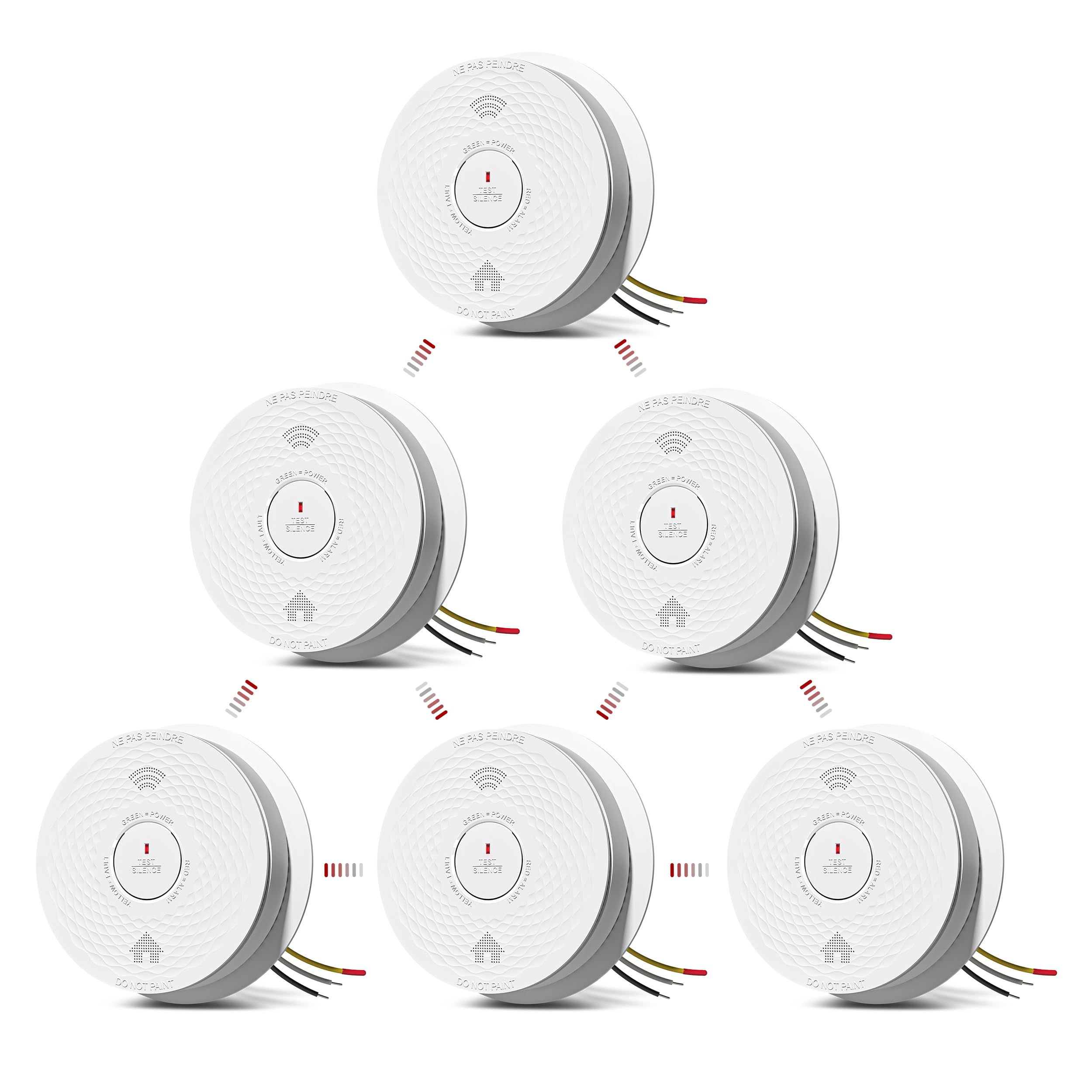 Siterlink Hardwired Interconnected Smoke and Carbon Monoxide Detector Combo, 2 in 1 Smoke and CO Detector with 2 AA Batteries Back Up, AC Smoke and CO Alarm, Voice Alert, Self-Check, 6 Pack