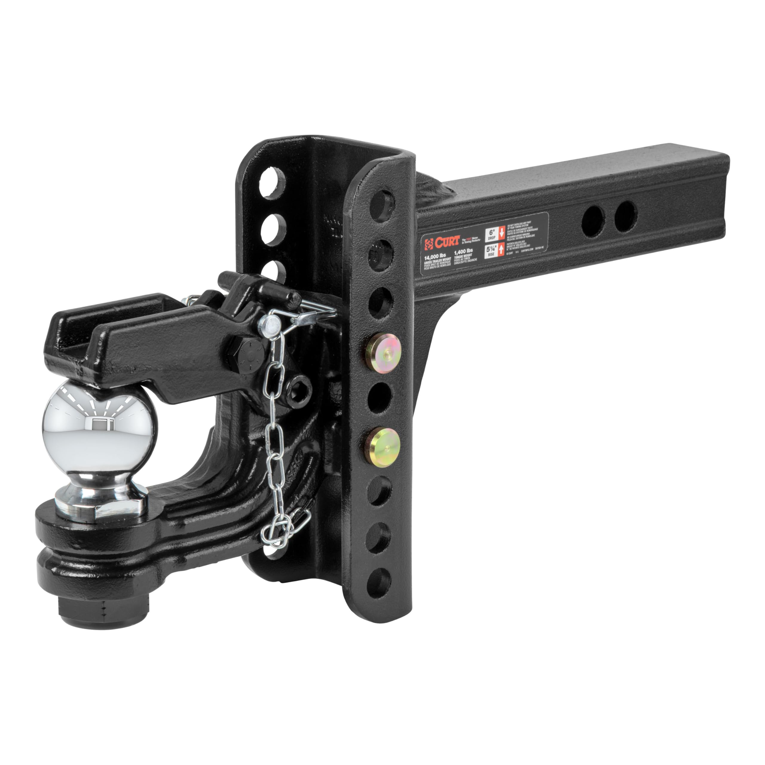 CURT 45907 Adjustable Pintle Hitch Combination, 2-Inch Receiver, 6-Inch Drop, 2-5/16-Inch Ball, 13,000 lbs, CARBIDE BLACK POWDER COAT