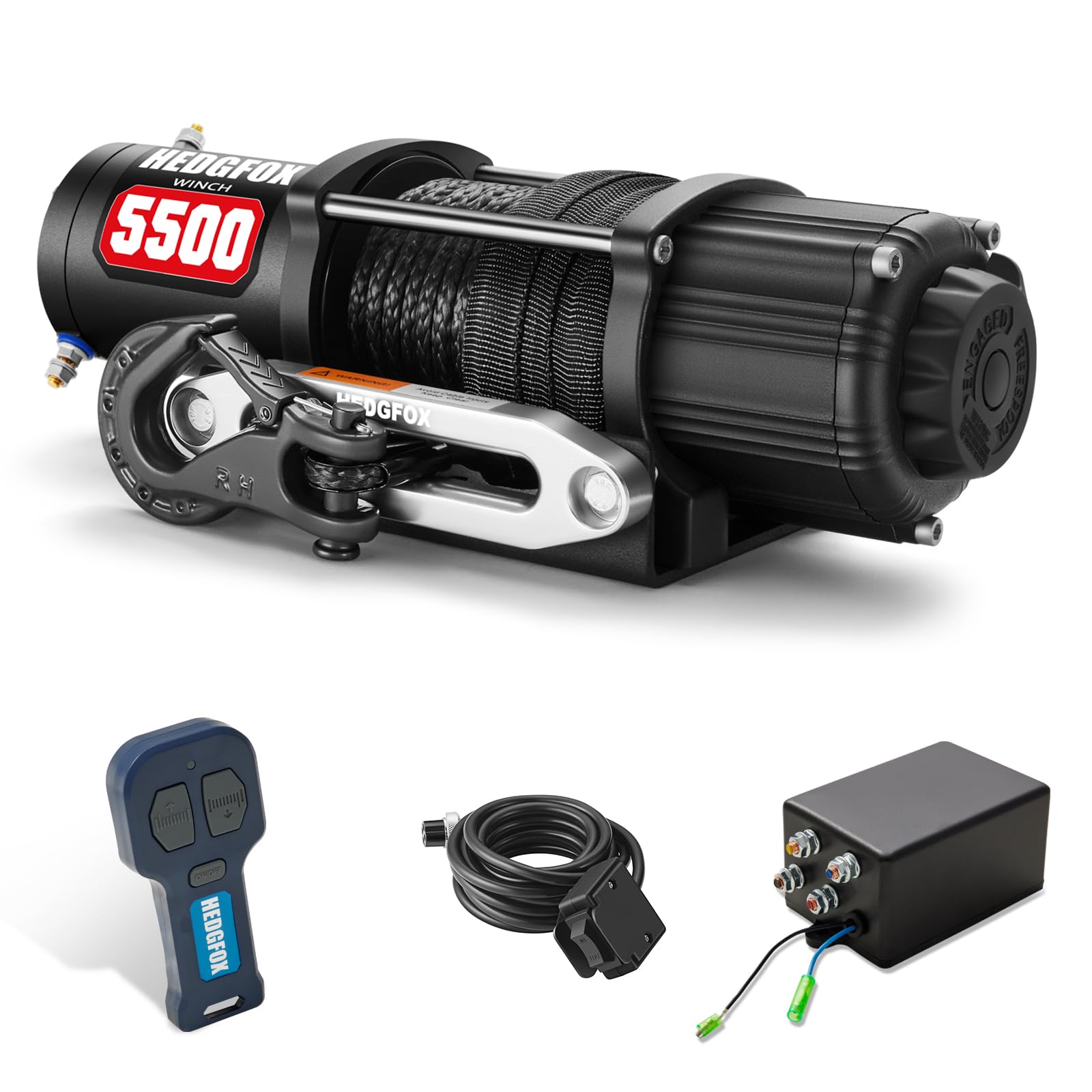 HEDGFOX UTV ATV 5500 lbs Electric Winch 12V Waterproof with Synthetic Rope Hawse Fairlead Kit for Offroad, Recovery Winch with Wireless Handheld Remote and Corded Control