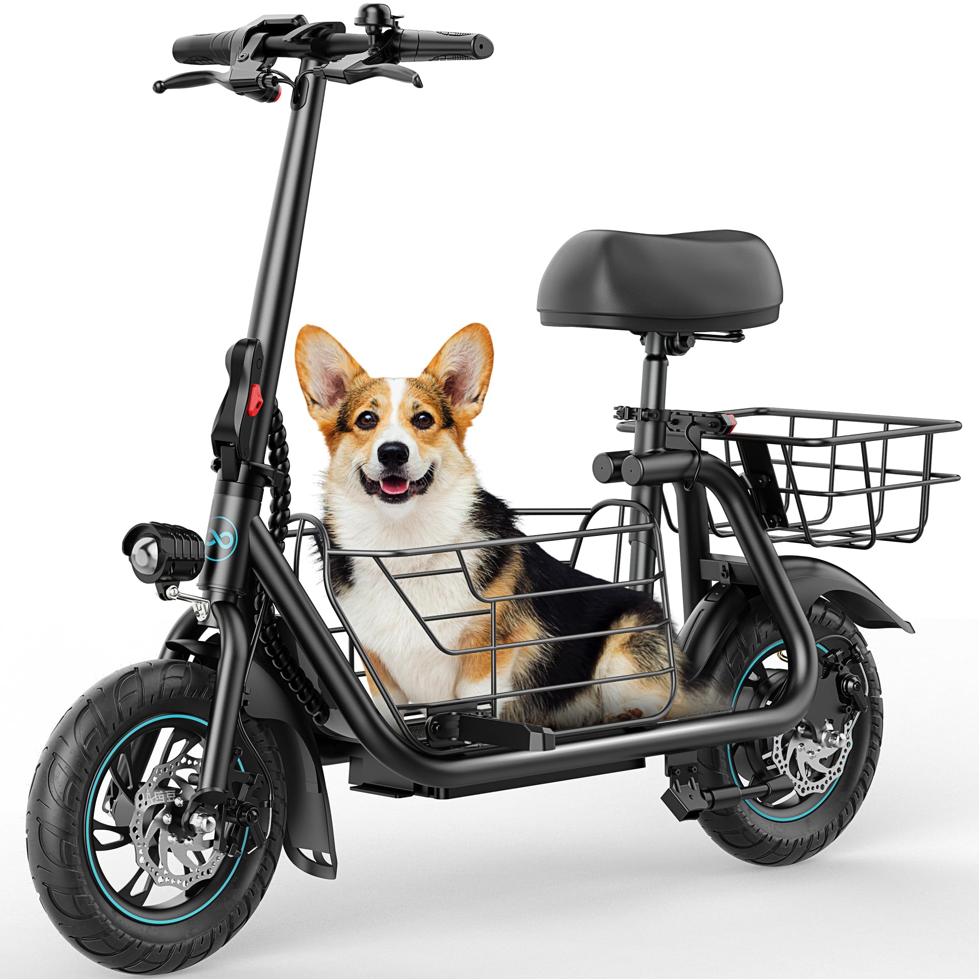 Gyroor Adults Electric Scooter with Large Middle Basket, 550W Motor 18.6 MPH 20 Mile Distance, Foldable E-Scooter with seat for Pets & Cargo, C1S-FP9