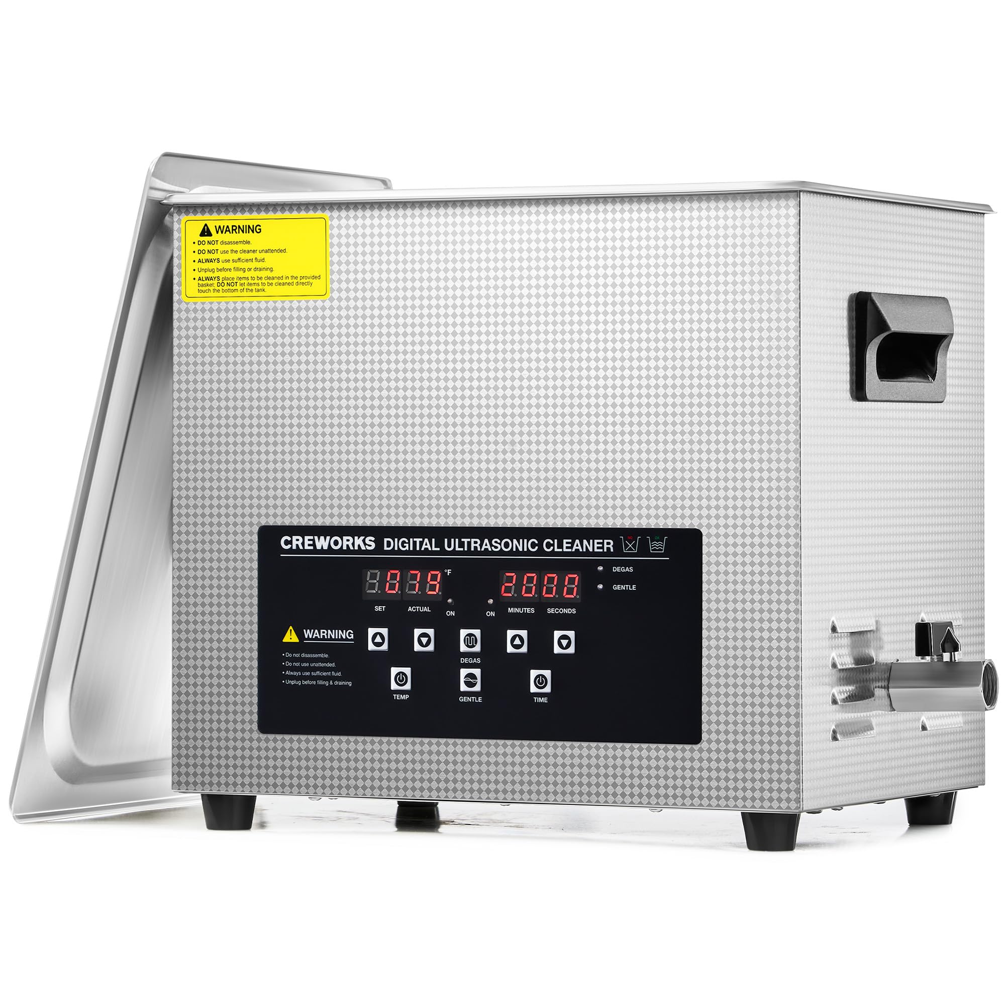 CREWORKS 10L Digital Ultrasonic Cleaner, 2.6 gal. Ultrasonic Cleaning Machine with Degas Gentle Modes, 240W Professional Ultrasound Cleaner with 300W Heater & 30 min Timer for Auto Machine Parts Tools