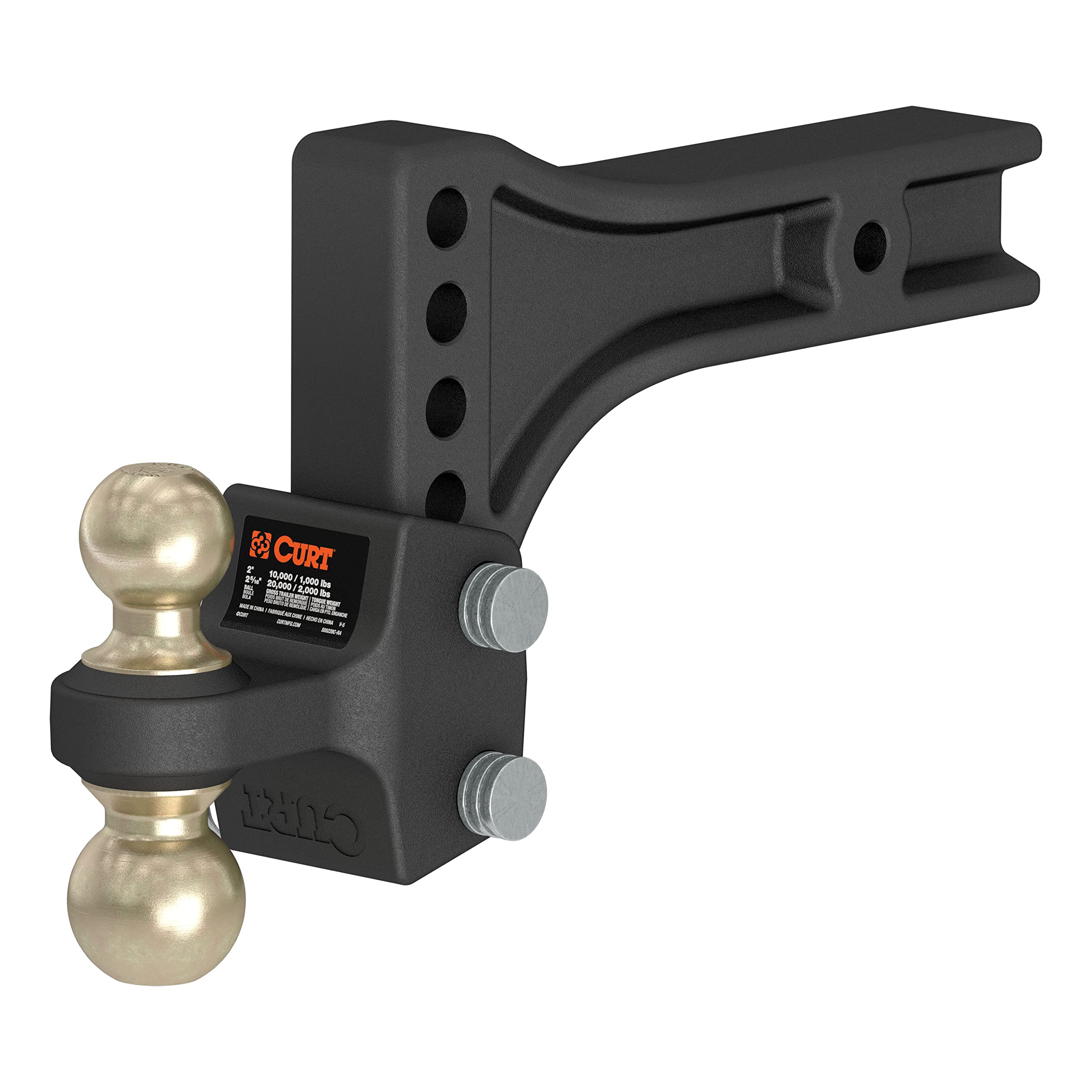 CURT HD Adjustable Trailer Hitch Ball Mount with Dual Ball, 2-1/2" Shank, 20K #45937