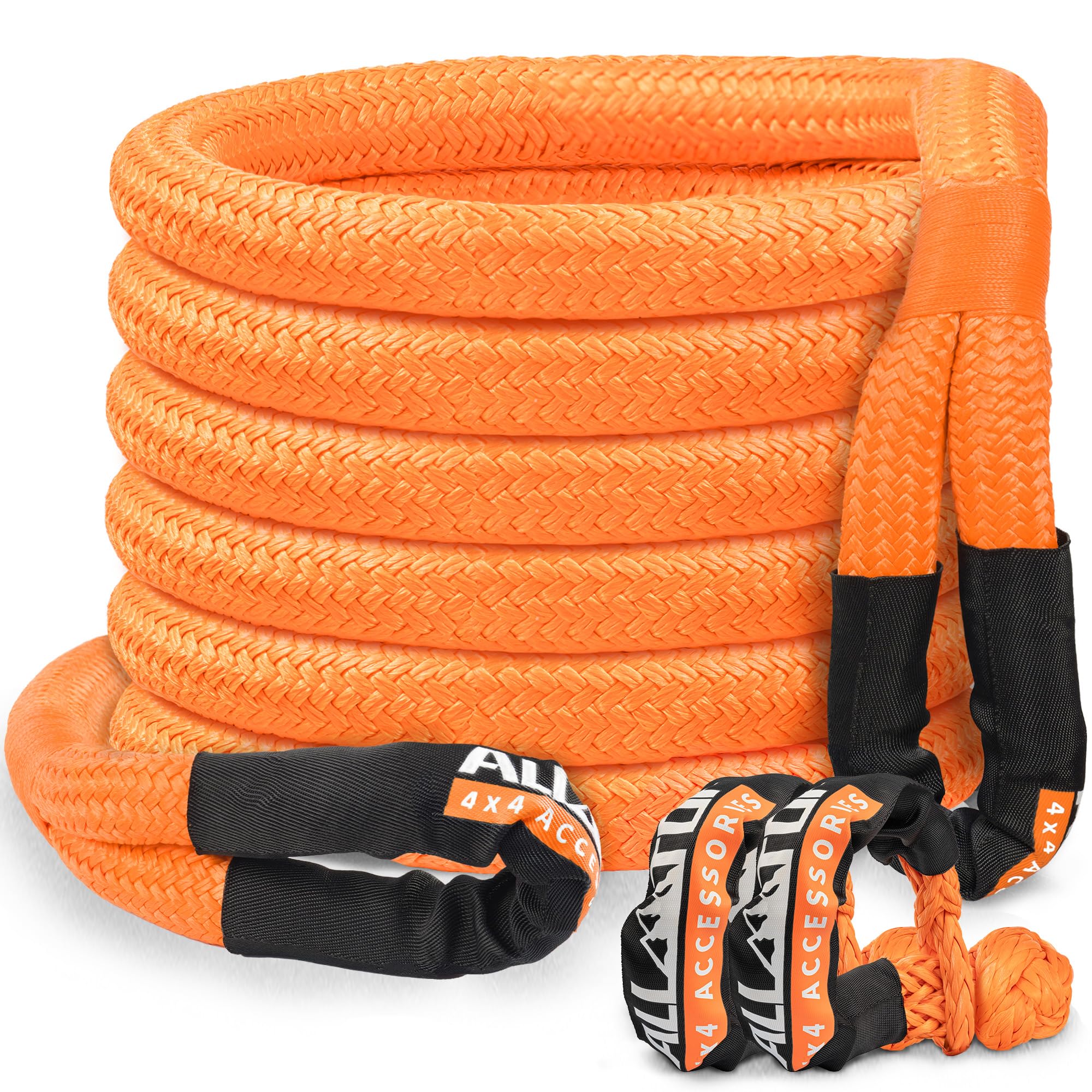 ALL-TOP Kinetic Recovery Rope Kit w/ 2 Soft Shackles, 83000Lbs, 1.5in x 30ft, Heavy Duty 30+% Elasticity, 27600Lbs Work Load Limit for 4x4 Offroad Vehicle