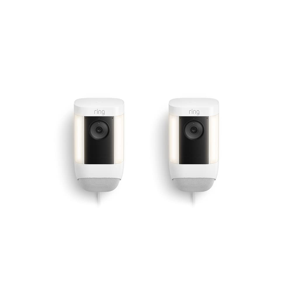 Ring Spotlight Cam Pro, Plug-In | 3D Motion Detection, Two-Way Talk with Audio+, and Dual-Band Wifi (2022 release) | 2-pack, White