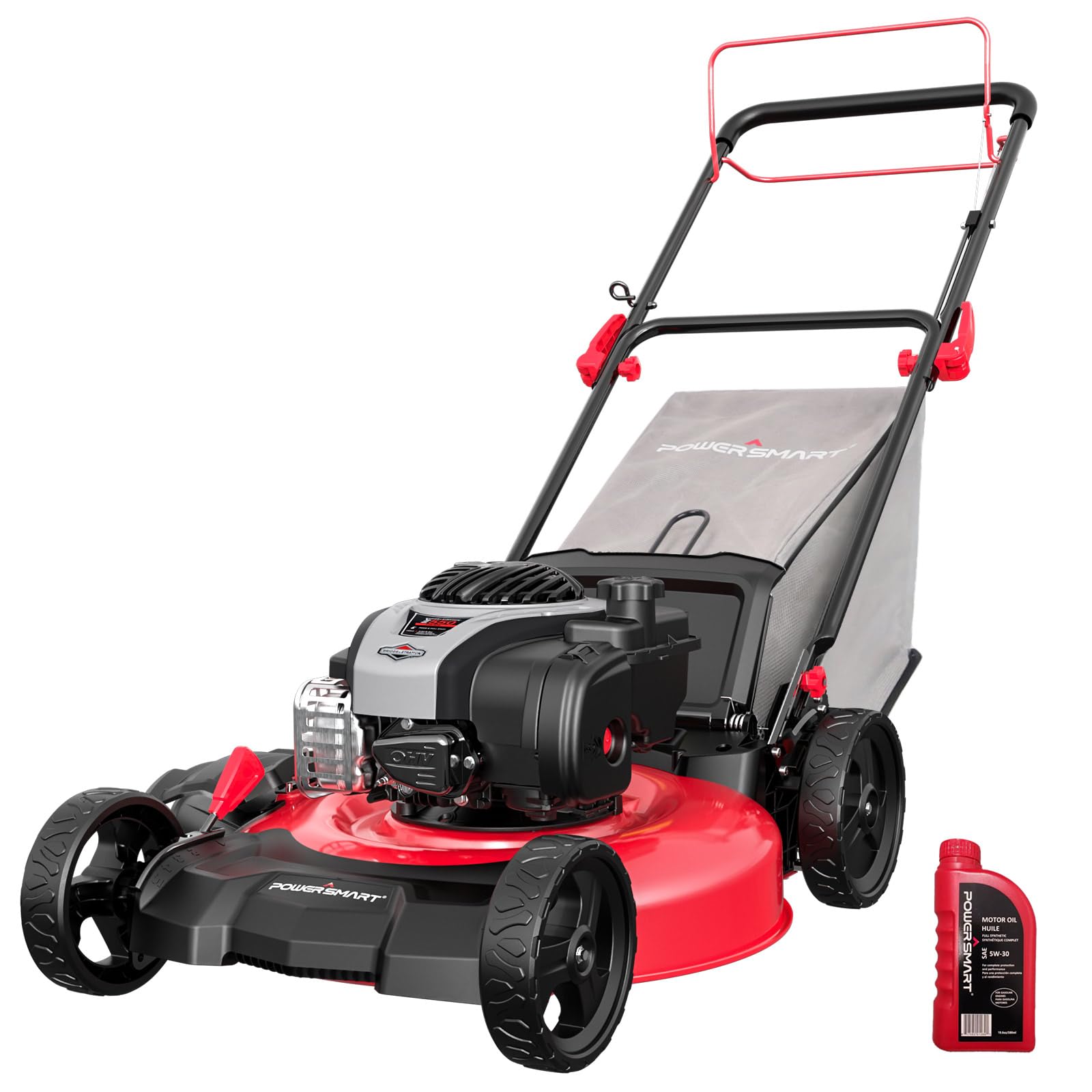 PowerSmart 21" 140cc Self Propelled Lawn Mower, 6-Position Adjustable Cutting Height, 3-in-1 with Mulching. Side Discharge. Rear Bagging, Easy Start