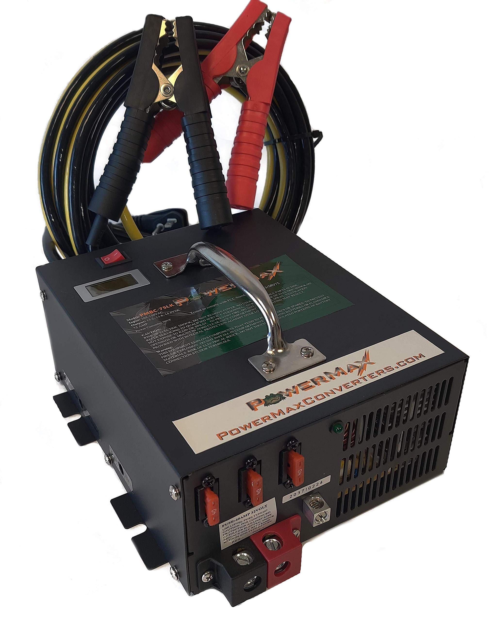 PowerMax PMBC 100 Amp 12V Battery Charger/Maintainer, Flash Reprogrammer & Adjustable Power Supply w/ 15ft Cables, Voltage Display & Mounting Brackets for RV, 12V Car Audio, Boat Motors & LED + House