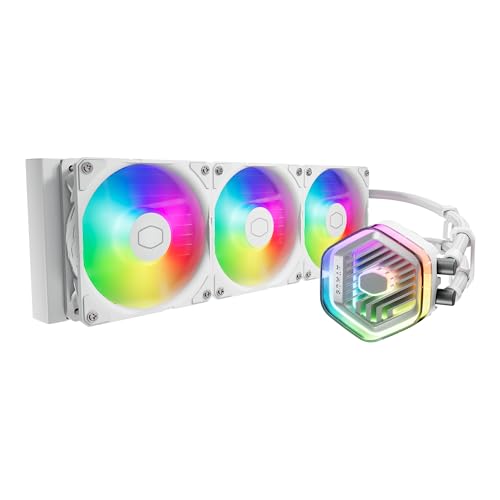 Cooler Master 360 Atmos White High Performance Close-Loop AIO Liquid Cooler, R9|i9 Dual Chamber Pump, Customize Cover, Sickleflow Edge PWM, aRGB Lighting, AMD Ryzen AM5|4, Intel LGA 1851|1700 Platform