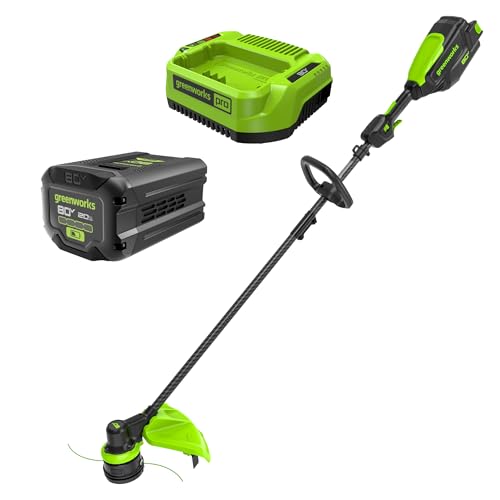 Greenworks 80V 16" Brushless Cordless String Trimmer (Carbon Fiber), 2.0Ah Battery and Charger Included