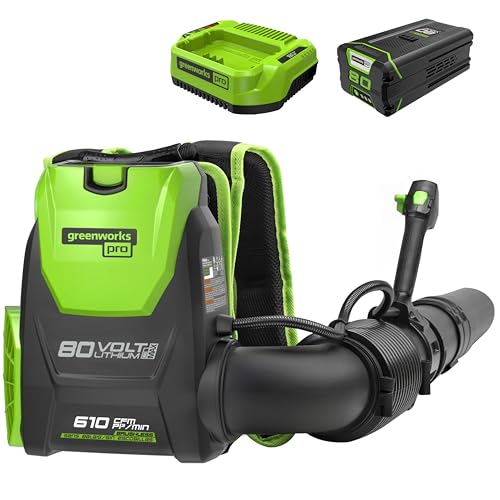 Greenworks 80V (180 MPH / 610 CFM / 75+ Compatible Tools) Cordless Brushless Backpack Blower, 5.0Ah Battery and Rapid Charger Included