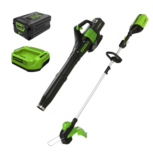 Greenworks 60V 13" Cordless String Trimmer & Leaf Blower Combo Kit, 4.0 Ah Battery and Charger Included