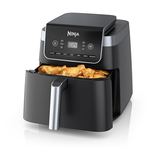 Ninja Air Fryer Pro XL 7-in-1, Max Crisp Tech, 450F for Hotter, Crispy Results, 6.5 QT Capacity fits 9lb wings, Max Crisp, Broil, Air Fry, Roast, Bake, Reheat, Dehydrate, Space Saving, Grey, AF182AMZ