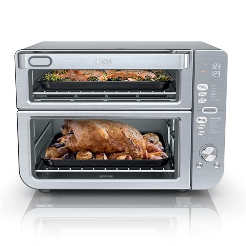 Ninja Air Fryer & Toaster Oven, Double Stack XL, Countertop Oven, 12-in-1 Fits 4.5lb Chicken, Pizza, Bagel, 6lbs of Wings, SmartFinish Cook 2 Different Meals at the Same Time, Stainless Steel, DCT601