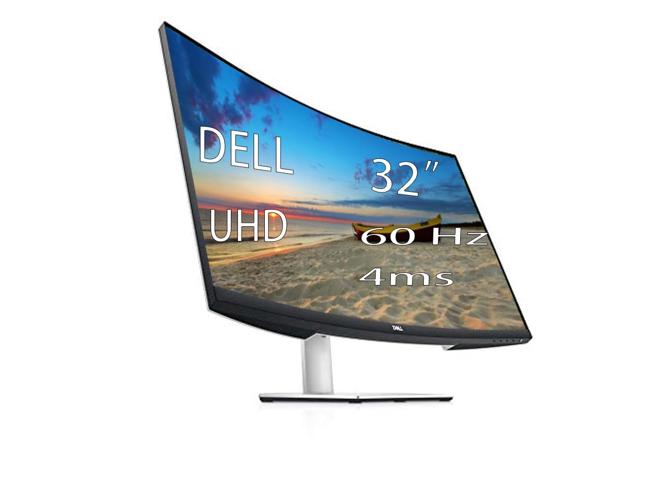 Dell S3221QS 32" Monitor, 4K UHD (3840 x 2160) Curved Screen Monitor, 60 Hz Refresh Rate, 4 ms Response Time, AMD FreeSync, VA Panel, Silver