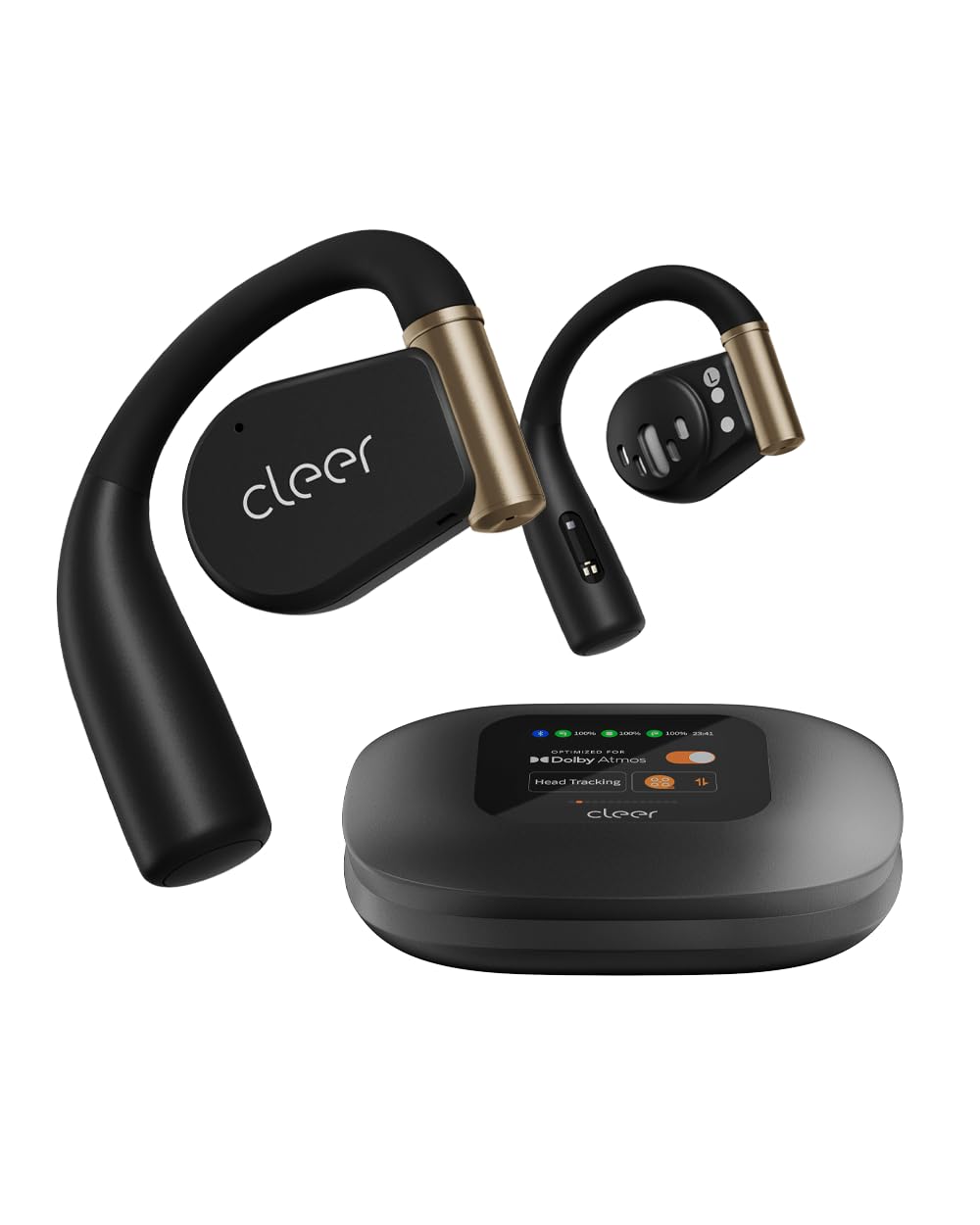 Cleer ARC 3 Sports Pro Open Ear Headphones - Dolby Audio, Snapdragon Sound True Wireless Earbuds,40Hr Battery, Bluetooth 5.4, IPX7,Heart Rate Tracking,Wireless Charging Smart Case, Comfort Fit, Black