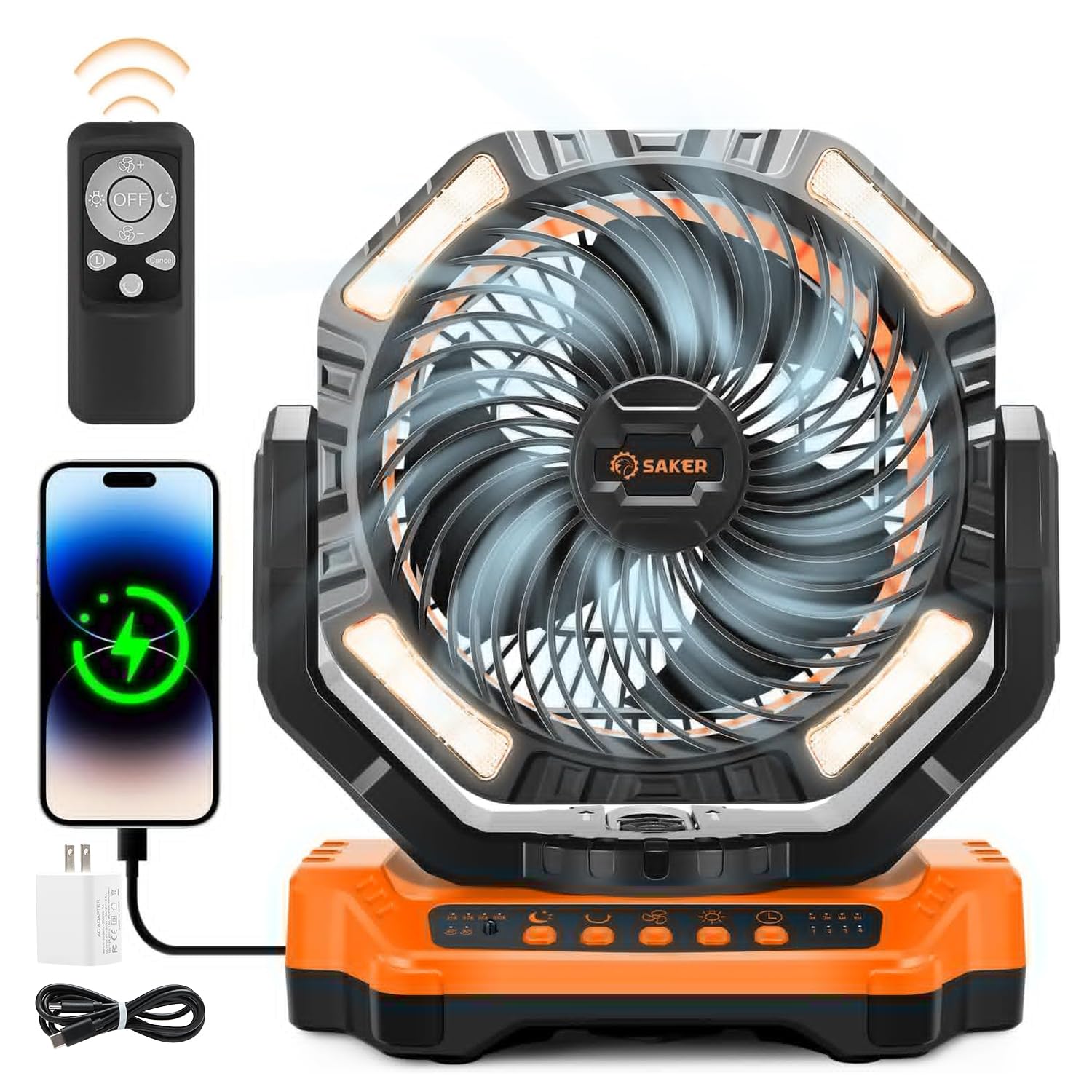 Saker Rechargeable Camping Fan-40000mAh Battery Powered Tent Fans with LED Lantern,Hanging Hook,Auto-Oscillating,Quiet Portable Ceiling Table Fan for Car Travel RV Camp Hurricane Emergency