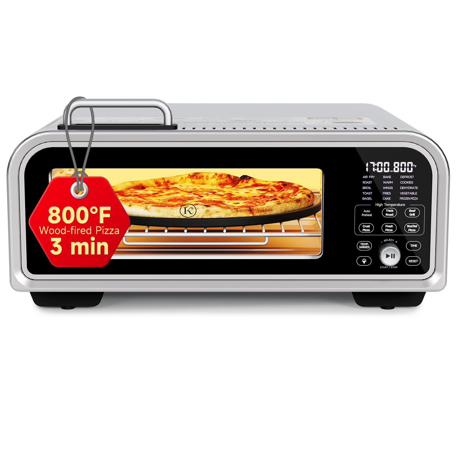 Kitchen Elite Air Fryer Toaster Oven Combo, 15-IN-1 Digital Stainless Steel Airfryer,18L Pizza Oven for 12' pizza / 9 slices, Flip Away Oven, 7 Accessories, 800°F, 3 Layer Glass Anti-scalding,1800W