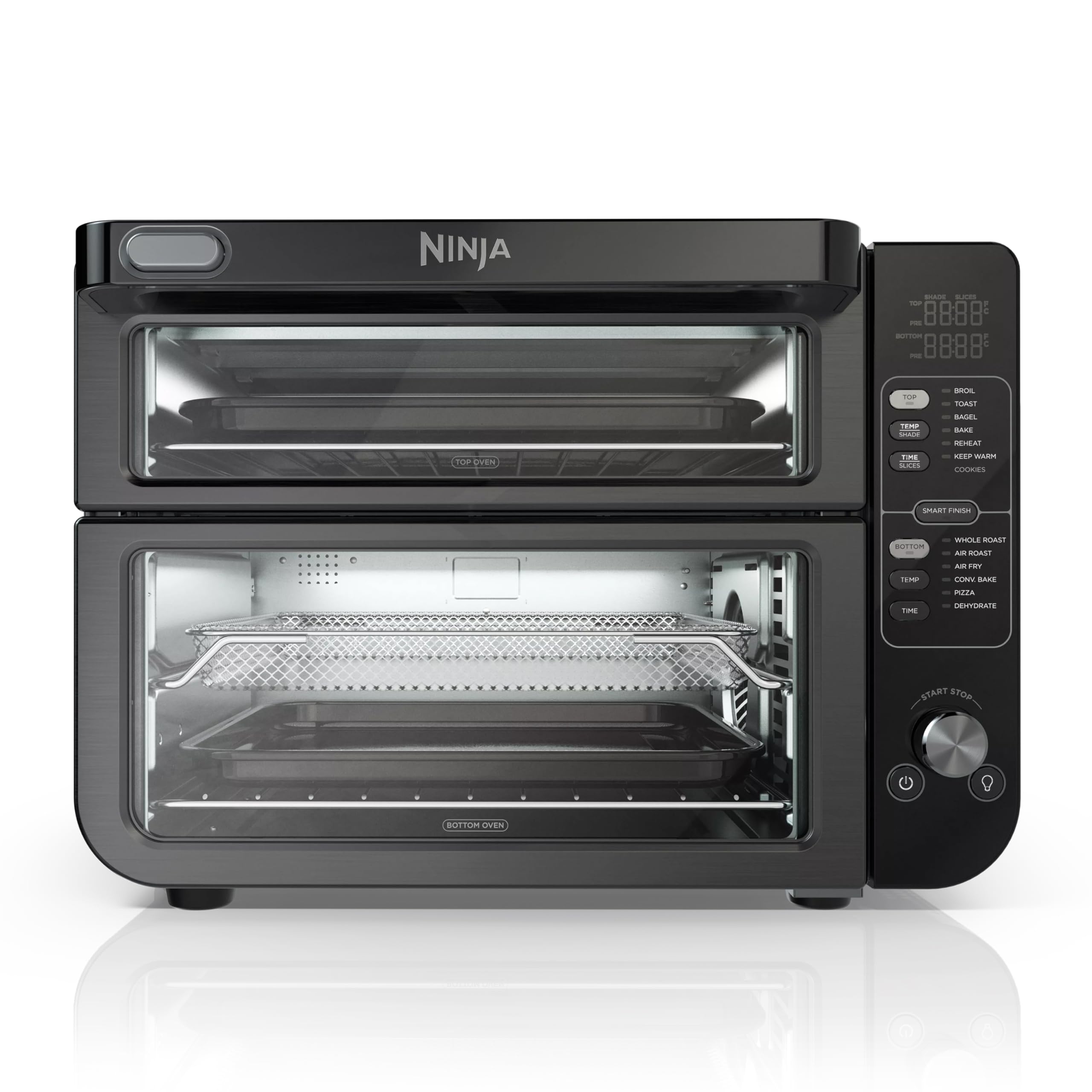 Ninja, Toaster Oven, Double Oven with FlexDoor, FlavorSeal & Smart Finish, Rapid Top Oven, Air Fry, Bake, Roast, Toast, Fry, Pizza, Convection Oven, 13-in-1, Black, DCT402BK