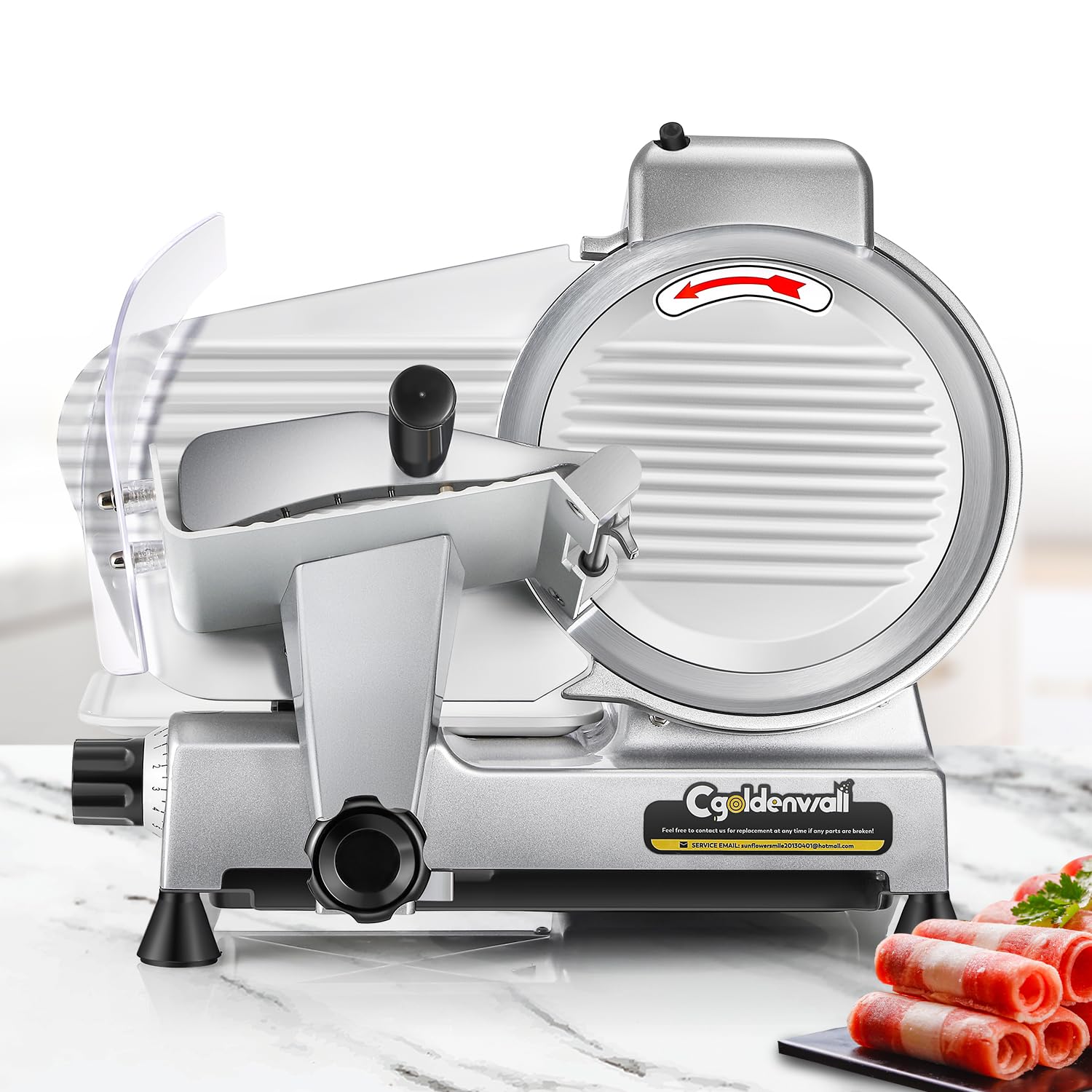 CGOLDENWALL Meat Slicer Machine, 10" 240W Electric Deli Meat Cheese Food Slicer, 0-1/2" Adjustable Thickness Semi-Auto Frozen Meat Slicer for Home & Commercial, Copper Motor Low Noise Durable