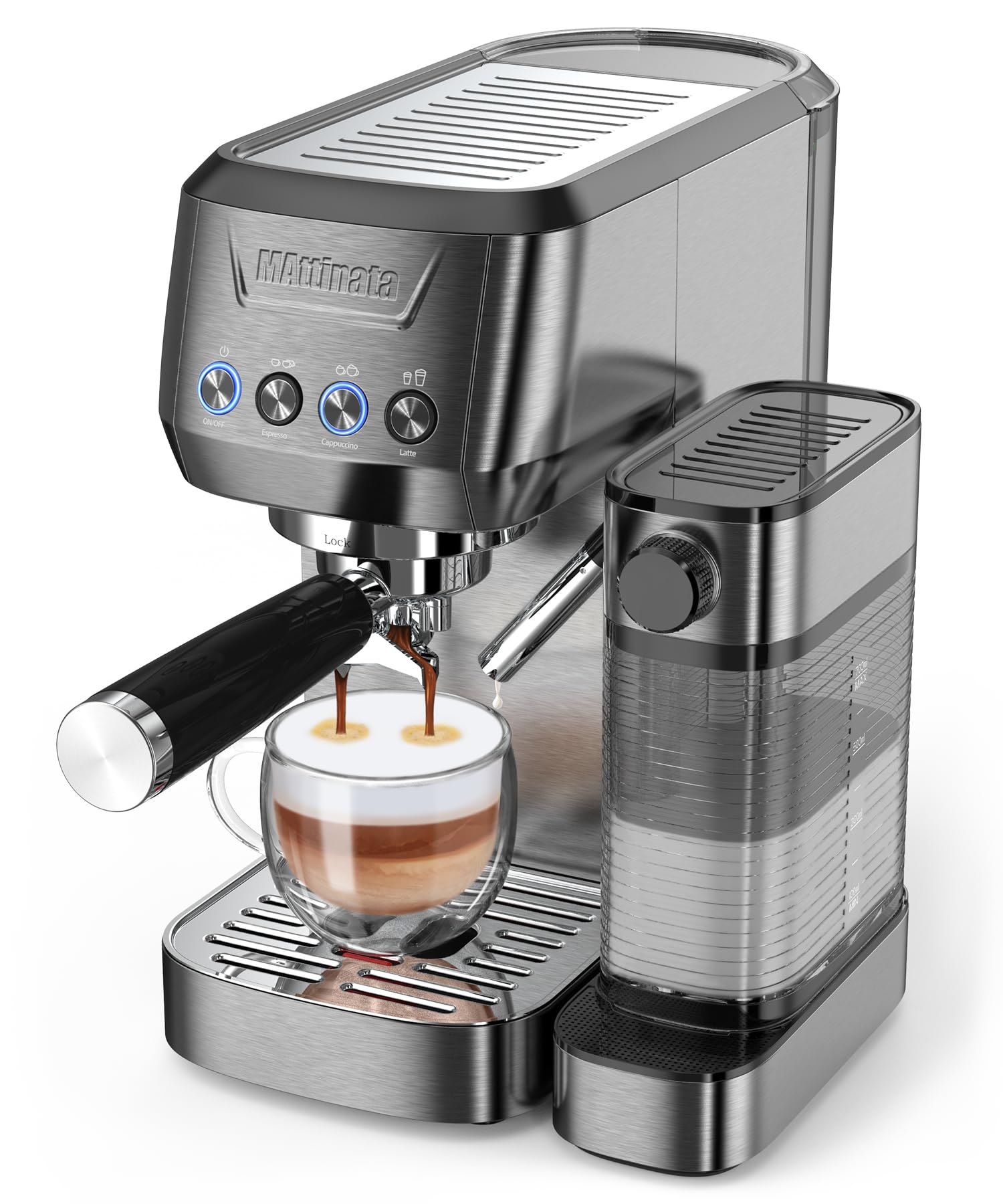 MAttinata Espresso Machine 20 Bar, Cappuccino Machine for Home with 2.0 Long Life Automatic Milk Tank, Espresso Maker with Milk Frother, Stainless Steel-Moon