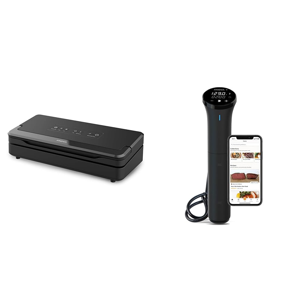 Anova Culinary Precision Vacuum Sealer Pro, Includes 1 Bag Roll, For Sous Vide and Food Storage, black, medium & Sous Vide Precision Cooker Nano 3.0