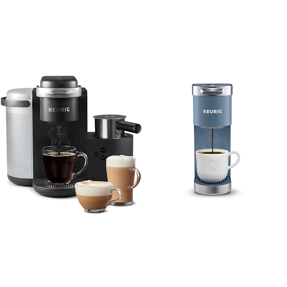 Keurig K-Cafe Single Serve K-Cup Coffee, Latte and Cappuccino Maker, Dark Charcoal & K-Mini Plus Single Serve K-Cup Pod Coffee Maker, Evening Teal