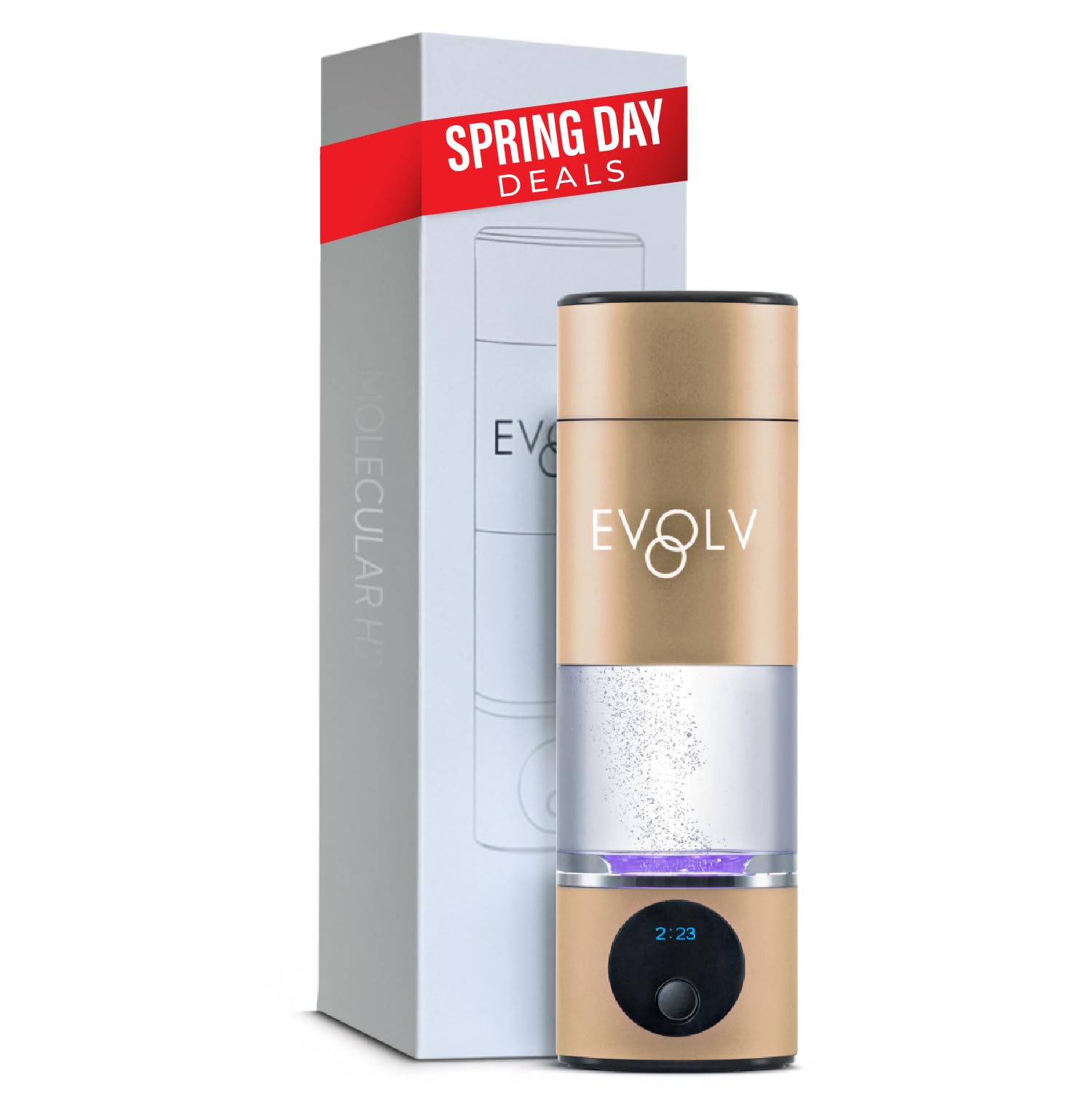 EVOLV Hydrogen Water Bottle Generator – SPE & PEM Water Ionizer 5.42PPM, Highest Concentrated Dose – 8oz Hydrogenated Water Bottle for Improved Energy & Inflammation Support - Easy to Use, Champagne