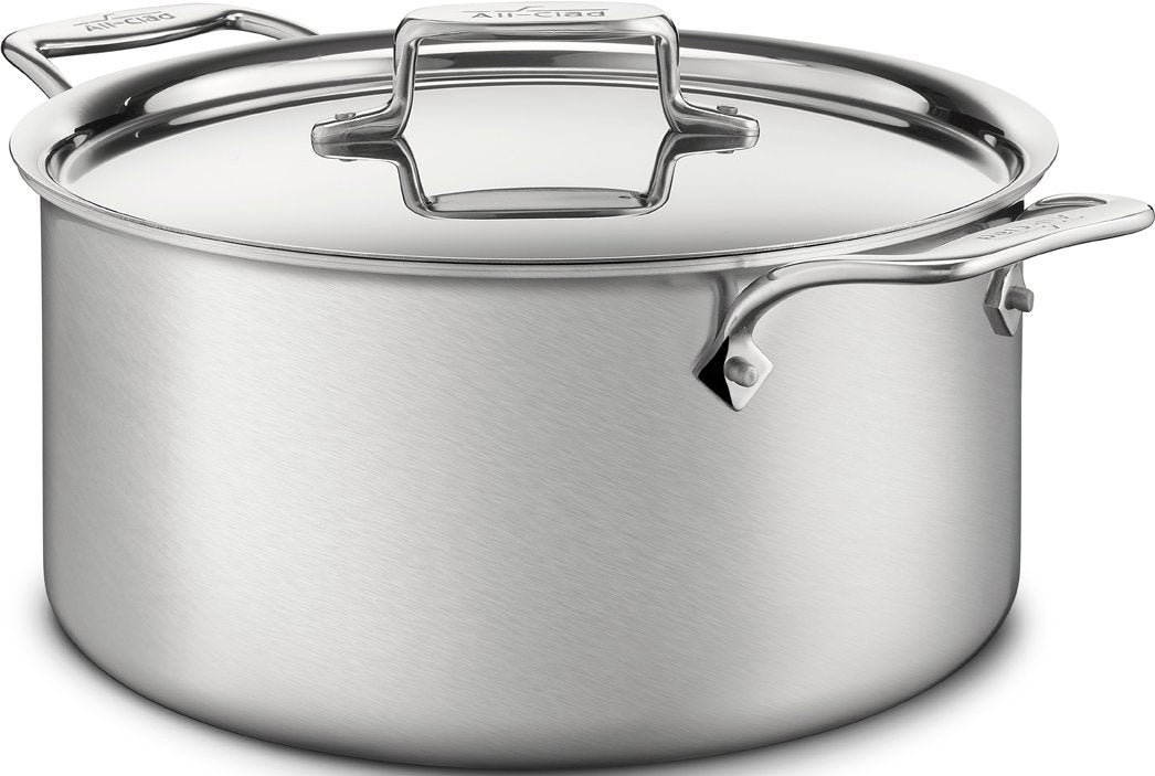 All-Clad D5 5-Ply Brushed Stainless Steel Stockpot 8 Quart Induction Oven Broiler Safe 600F Pots and Pans, Cookware Silver