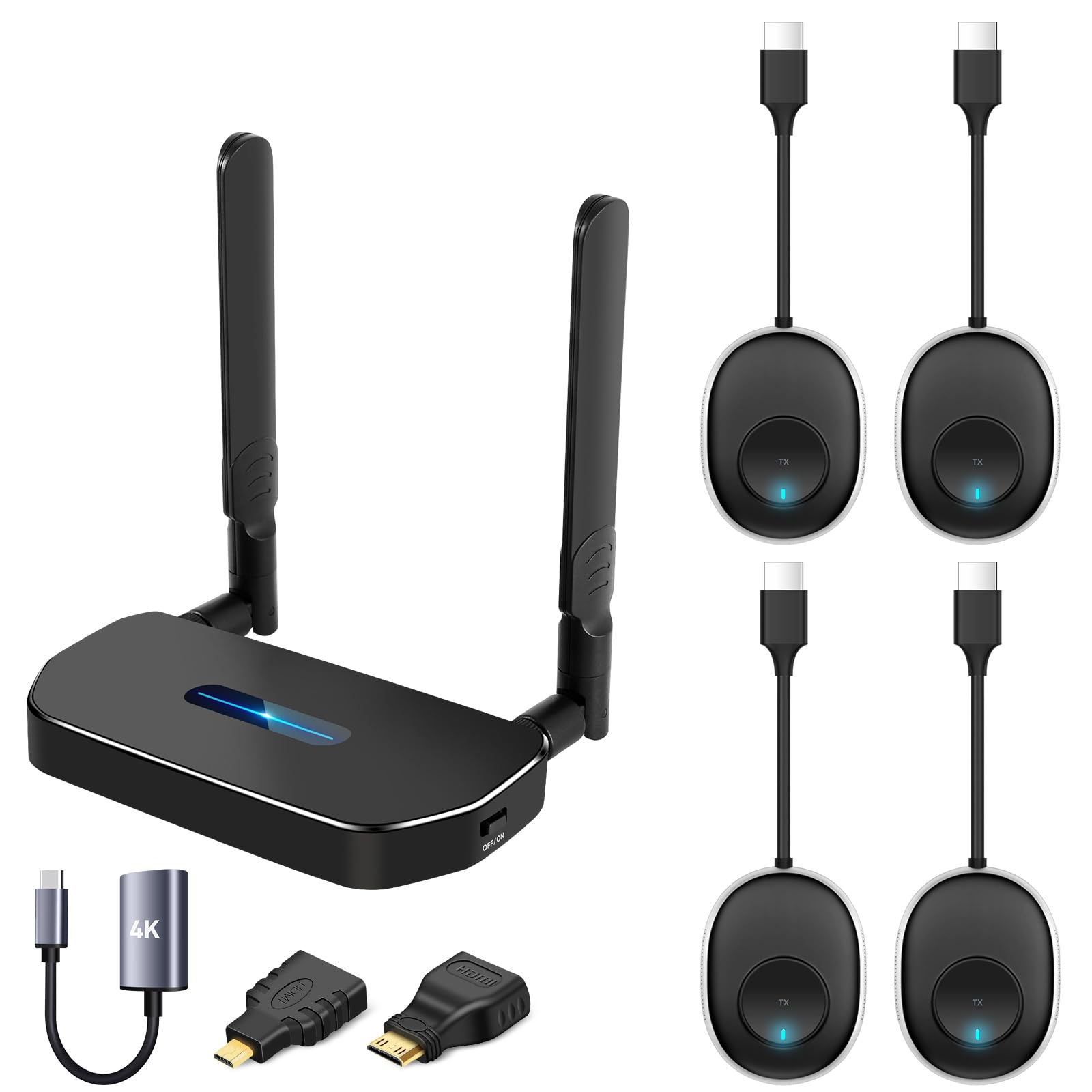 Wireless Hdmi Transmitter and Receiver 4k. One Receiver and Four Transmitter,Switch at Will,165FT/50M VGA Dual Screen Casting Video Audio from PC/Laptop/Netfix/TikTok to Monitor,Projector Equipment