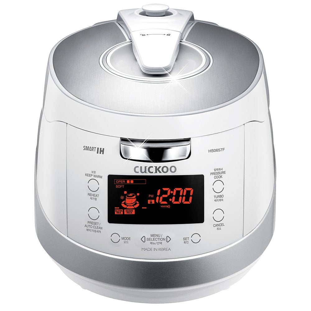 Cuckoo Induction Heating Pressure Rice Cooker – 18 built-in programs including Glutinous, GABA, Mixed, Sushi and more, Non-Stick Coating, Made in Korea, White/Silver, 6 Cups