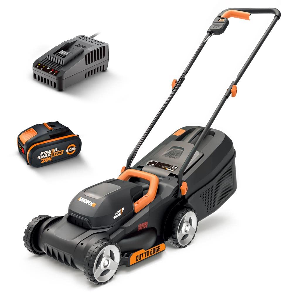 Worx WG730E Battery Lawnmower 20 V PowerShare, Powerful Brushless Motor, 30 cm Cutting Width, Cutting up to the Edge, 3 Adjustable Cutting Heights Including Battery and Charger Black