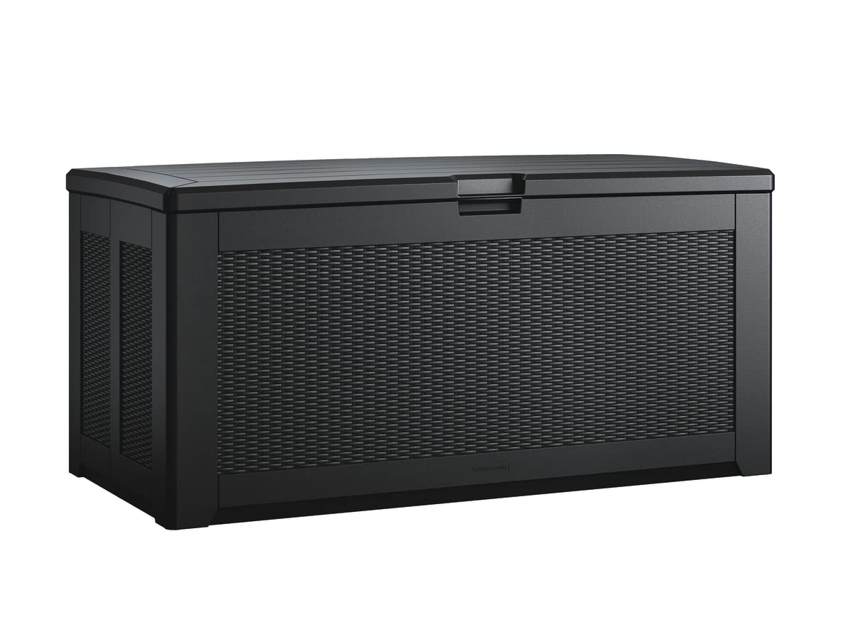 Rubbermaid Extra Large Resin Outdoor Storage Deck Box (134 Gal), Weather Resistant, Black, Deck Organization for Home/Backyard/Pool Chemicals/Toys/Garden Tools/Porch/Patio Cushions