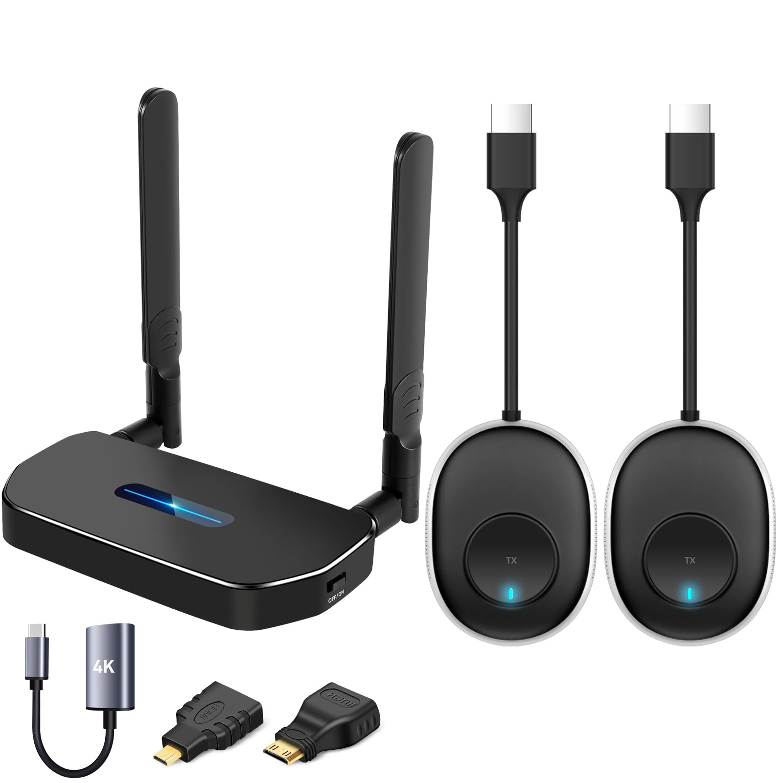 Wireless Hdmi Transmitter and Receiver 4k Kit.One Receiver and Two Transmitter Packages,sender Switch at Will,Matching Distance 50M VGA Dual Screen Casting Video Audio from PC/Laptop/TikTok to Monitor