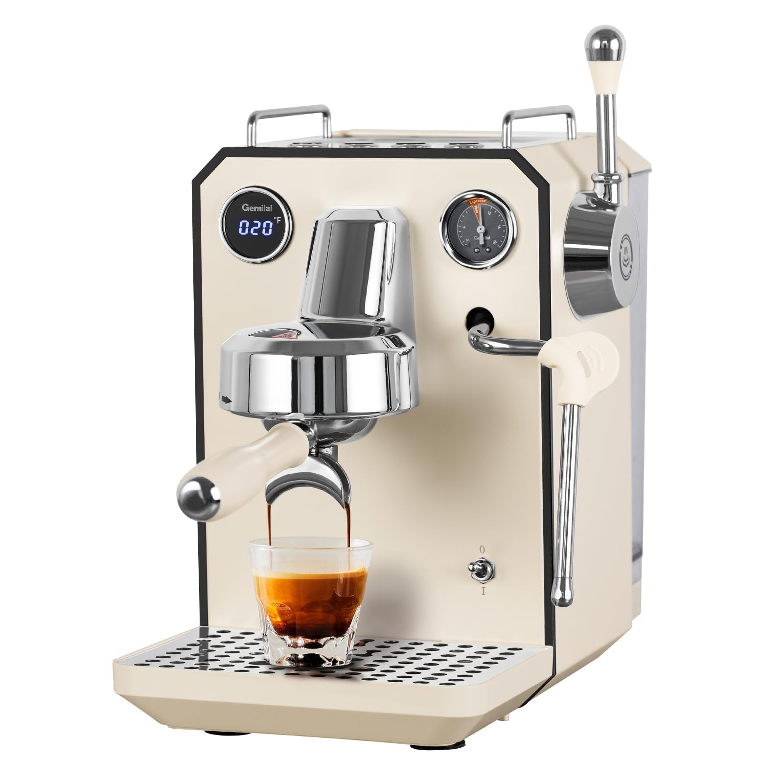 Owl Espresso Machine, 15 Bar Professional Semi-Automatic Espresso Maker with Milk Frother Steam Wand, 57oz Removable Water Tank, Dual Display, for Cappuccino, Latte at home, G3006, Ivory White