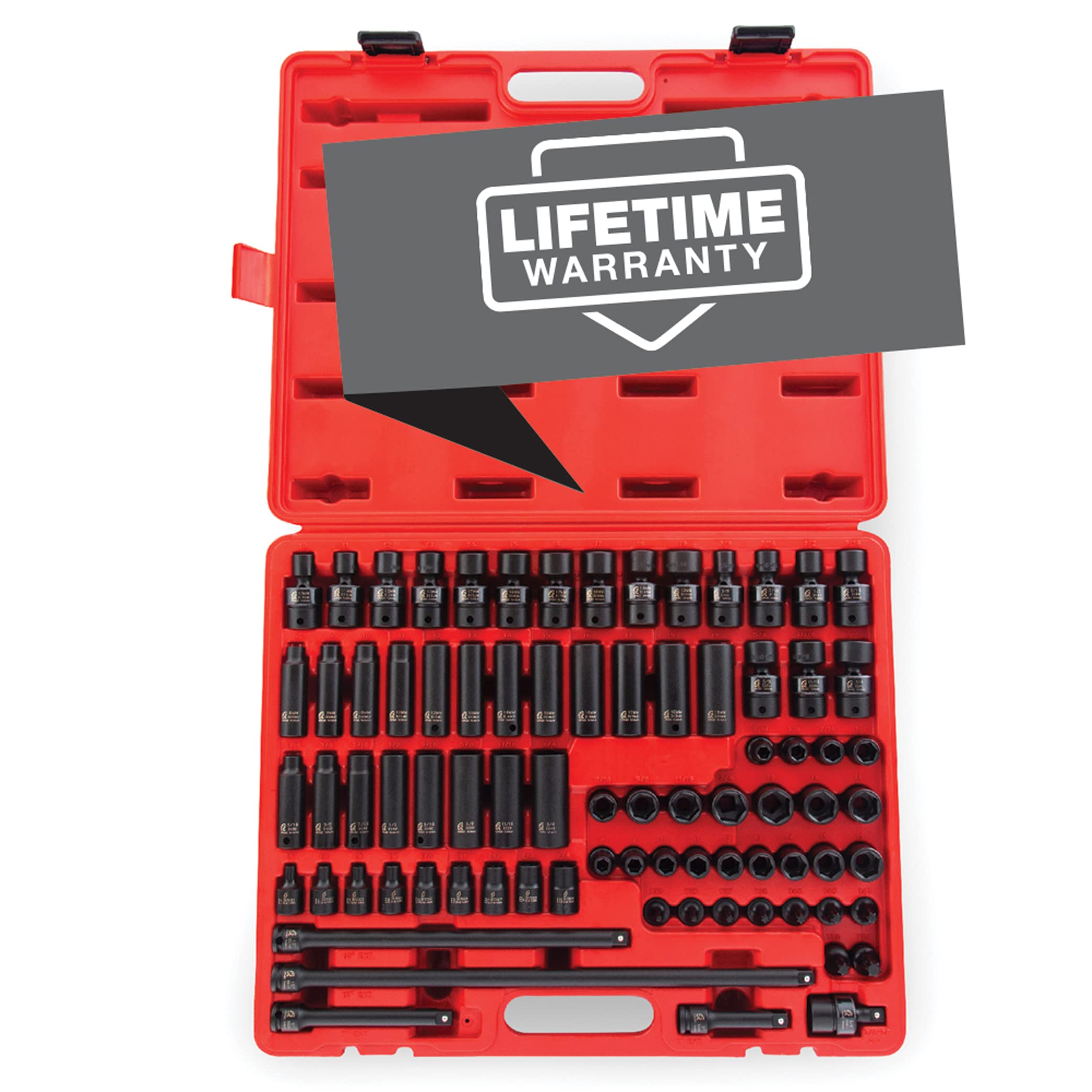 Sunex 80-Piece 3/8" Drive Master Impact Socket Set - SAE/Metric, 5/16"-3/4", 8mm-19mm, Cr-Mo, Radius Corner, Heavy Duty Case