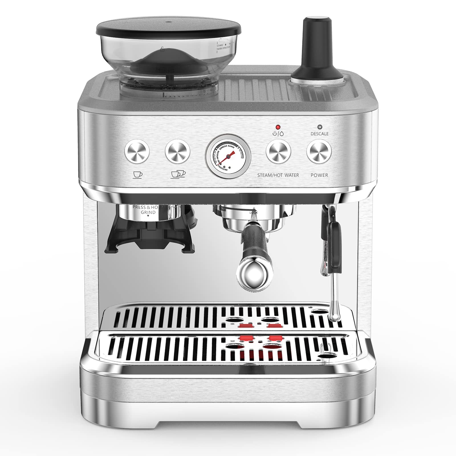 Litake Professional Espresso Coffee Machine with Milk Frother and Grinder, 15Bar Compact Espresso and Cappuccino Maker with Italian ULKA Pump, 2.5L Water Tank, Espresso Coffee Machine for Home Office
