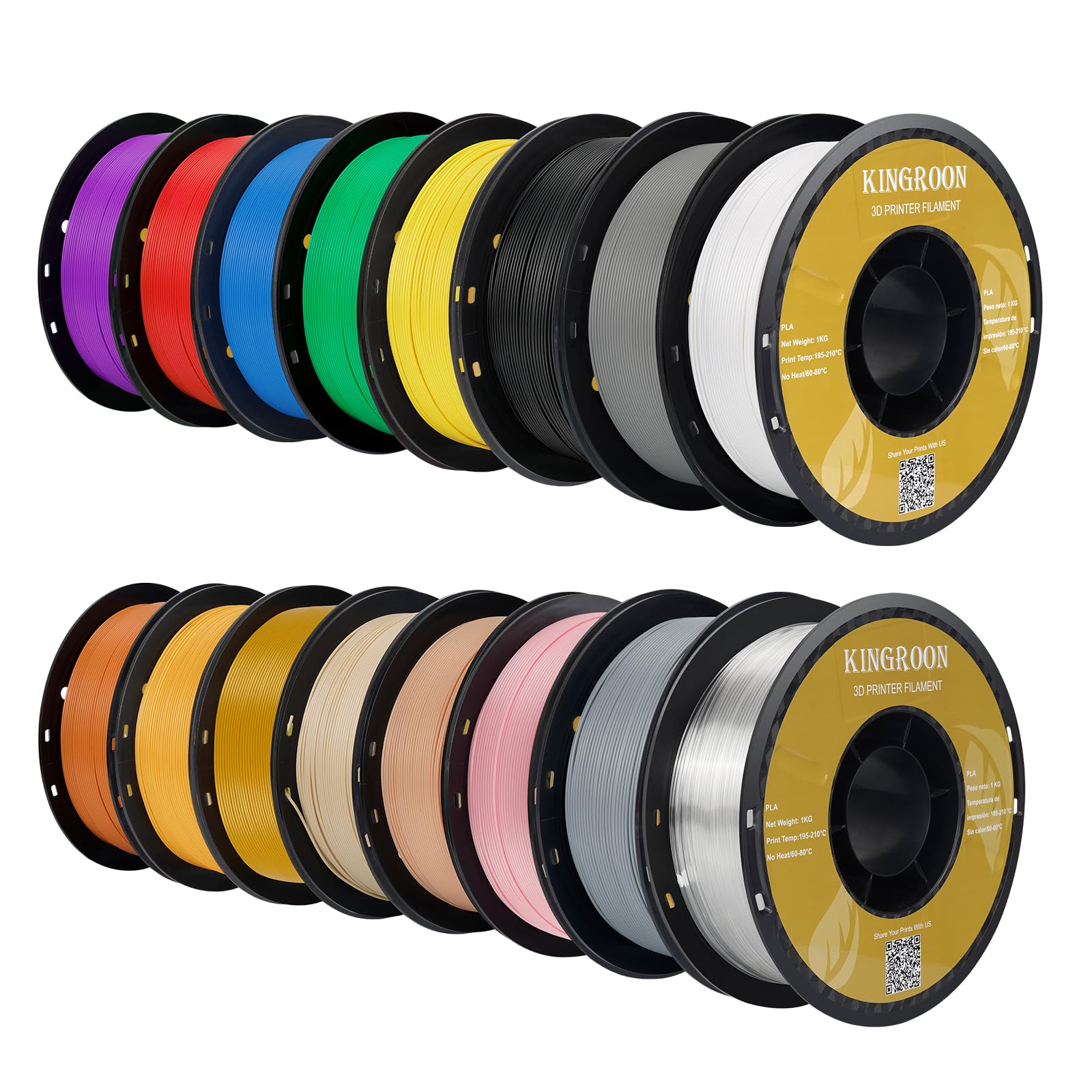 Kingroon 16KG PLA Filament Bundle 1.75mm 3D Printer Filament Multicolor Pla Filament Bulk for Most 3D Printer,1kg Spool,16 Rolls,16 Colors