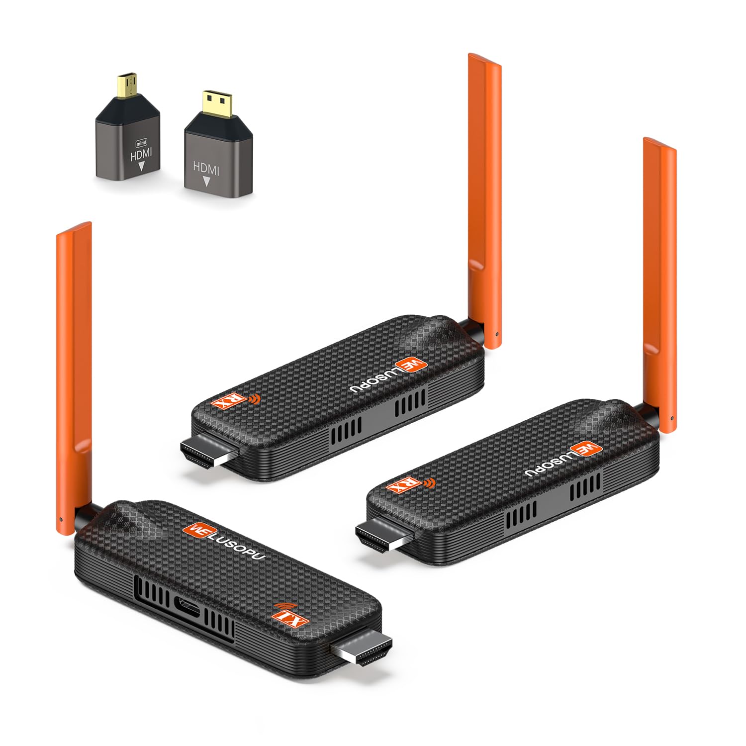 Wireless HDMI Transmitter and 2 Receivers, Support Up to 6 Receivers, 5.8G WELUSOPU HDMI Wireless Extender Streaming Content for PC Laptop Camera Cable Box to Multiple TVs Monitors Projectors -165FT