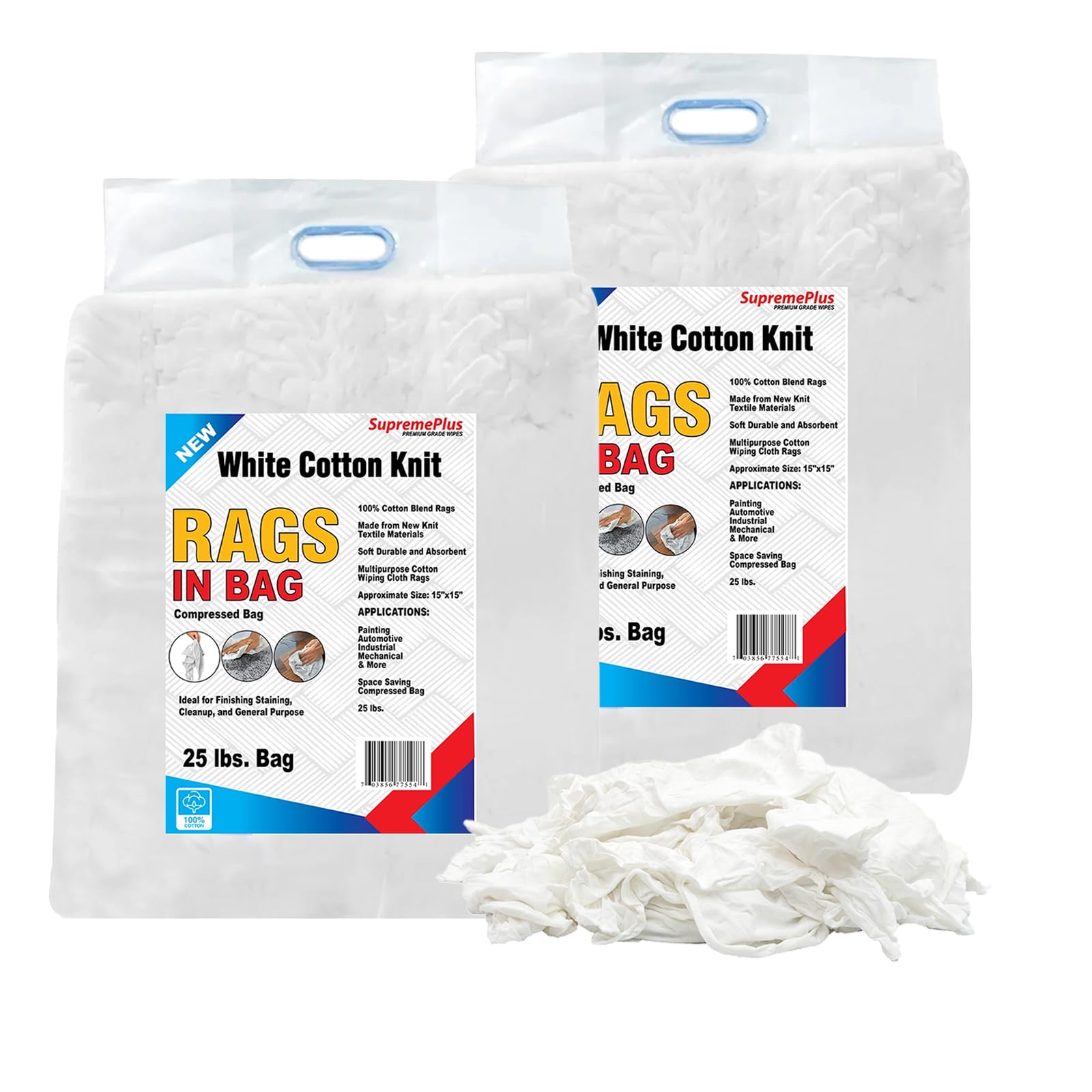 SupremePlus Premium White T-Shirt Cleaning Rags – White Cotton Rags for Cleaning, Staining, Painting, Oil, Grease & Dust Removal – Shop Rags Bulk for Multipurpose use (50 lbs. Bag)