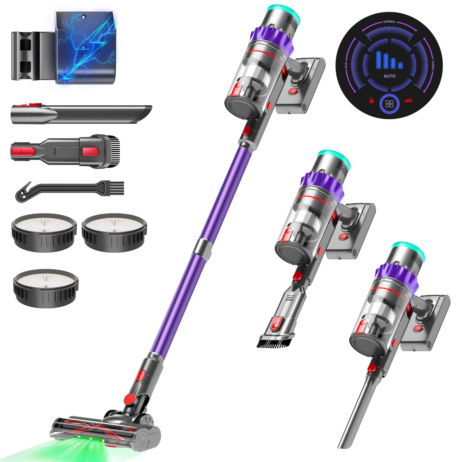 Cordless Vacuum Cleaner, 550W 48kPa 60 Mins Runtime Vacuum Cleaners for Home, Stick Vacuum with Intelligent Display, Rechargeable Battery and Anti-Tangle Brush, Perfect for Pet Hair/Carpet/Floors