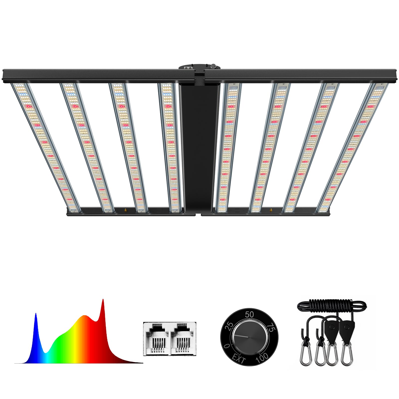 KOSCHEAL LED Grow Light, Grow Lights for Indoor Plants Full Spectrum 8 Bars 640w with Sosen Driver, Foldable & Dimmable & Daisy Chain Bar LED Grow Lights, 5x5 Grow Light Perfect for 5x5ft Tent