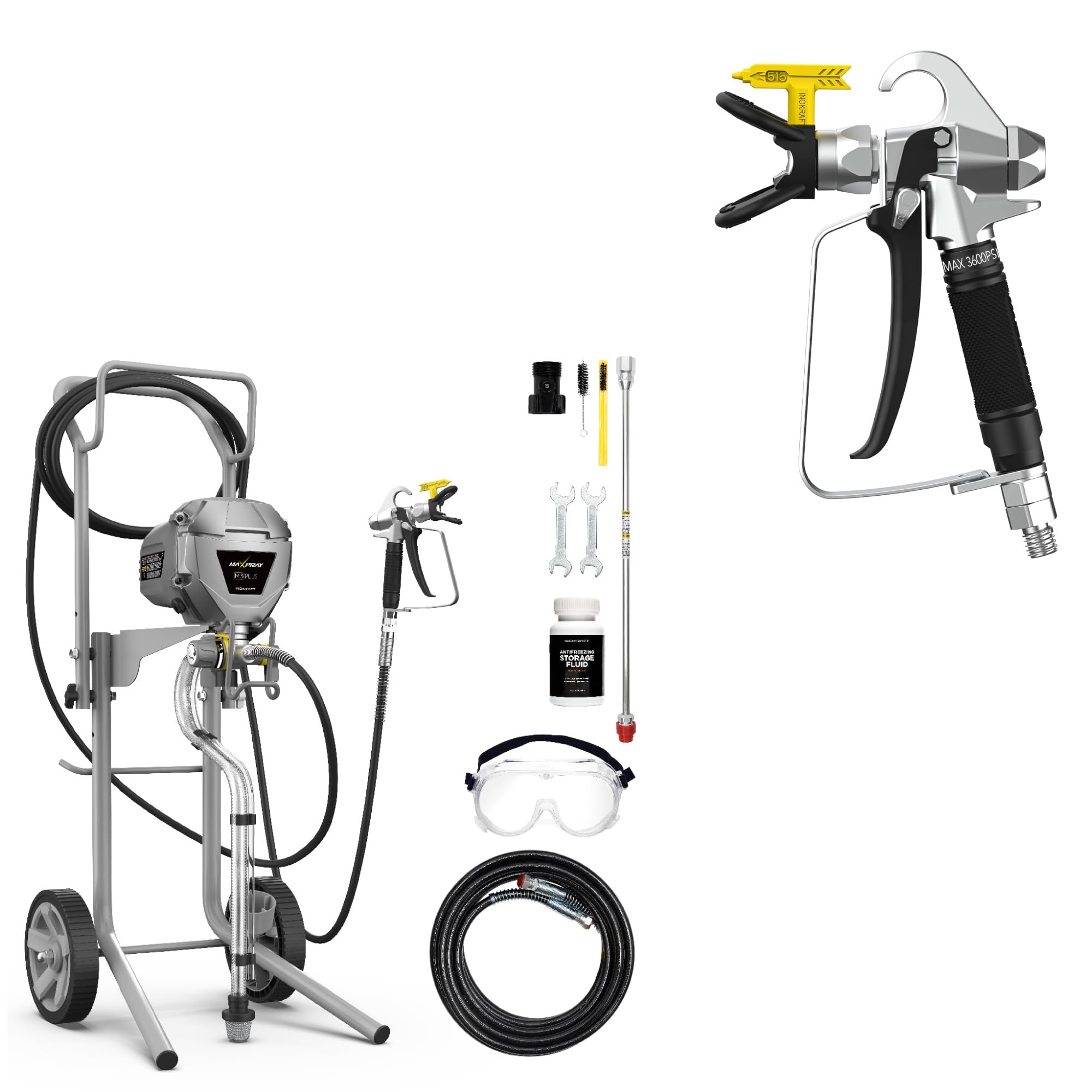 InoKraft Cart Airless Paint Sprayer Pro MaXpray M3 + Airless Paint Spray Gun