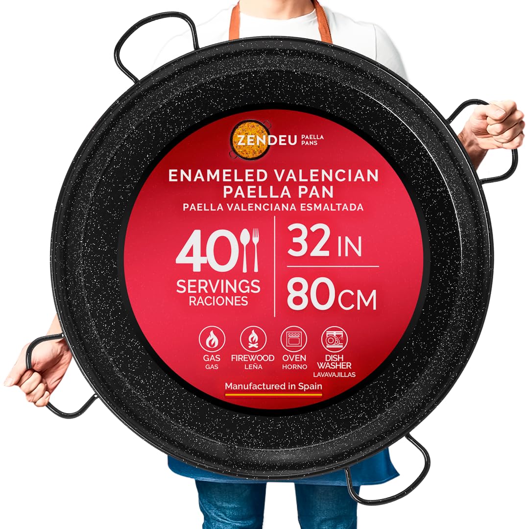 ZENDEU Enameled Paella Pan (Carbon Steel, 32 in - 80 cm (40 Servings) (4 hangers))