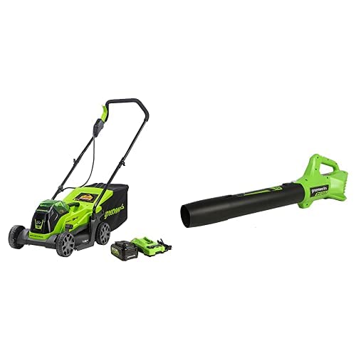 Greenworks 24V 13" Brushless Lawn Mower, Blower, 4.0Ah USB Battery and Charger Included