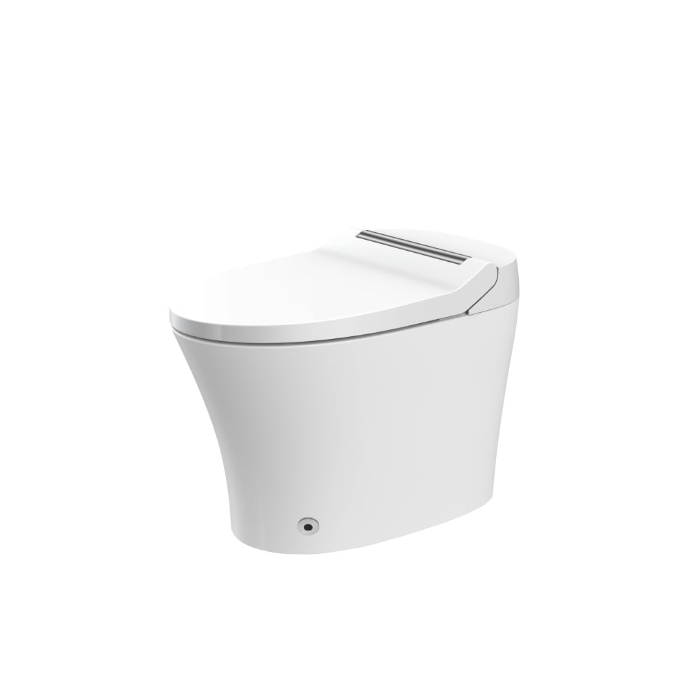 Heated Seat Smart Toilet without Bidet, Upmarket Compact Dual Flush Toilet 1/1.28 GPF, Tank less toilet with Adjustable Temp Heated Seat, Foot sensor Flush, White Night Light, Knob Control,Auto Flush