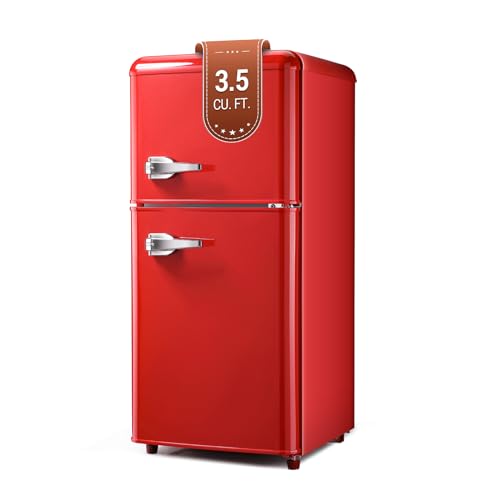 Gshop FLS-80G-RED 3.5 Cu. Ft. Dorm Mini Vintage Style with Adjustable Thermostat, Small Retro Fridge with Freezer for Apartment,Kichen,Office, Red