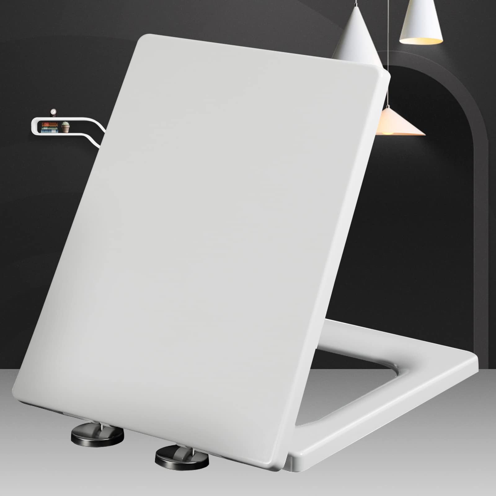 Square White Toilet Seat, Soft Close Toilet Seats Quick Release Top Fixing White Toilet Lid with Cover, with Adjustable Hinges,white-40~45cm*34.5cm