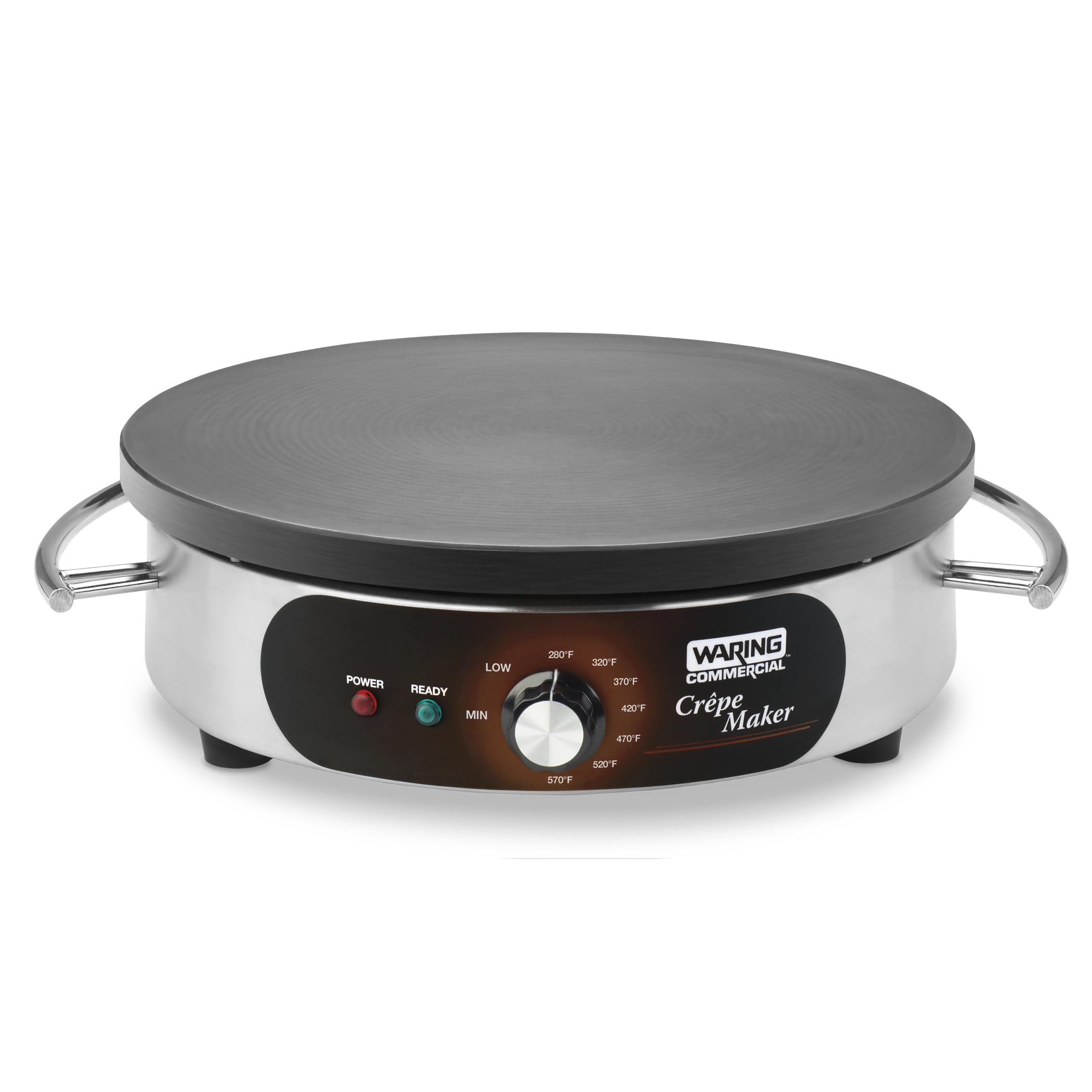 Waring Commercial WSC160X 16" Electric Crepe Maker, Cast Iron Cooking Surface, Stainless Steel Base, Includes Batter Spreader and Spatula, 120V, 1800W, 5-15 Phase Plug