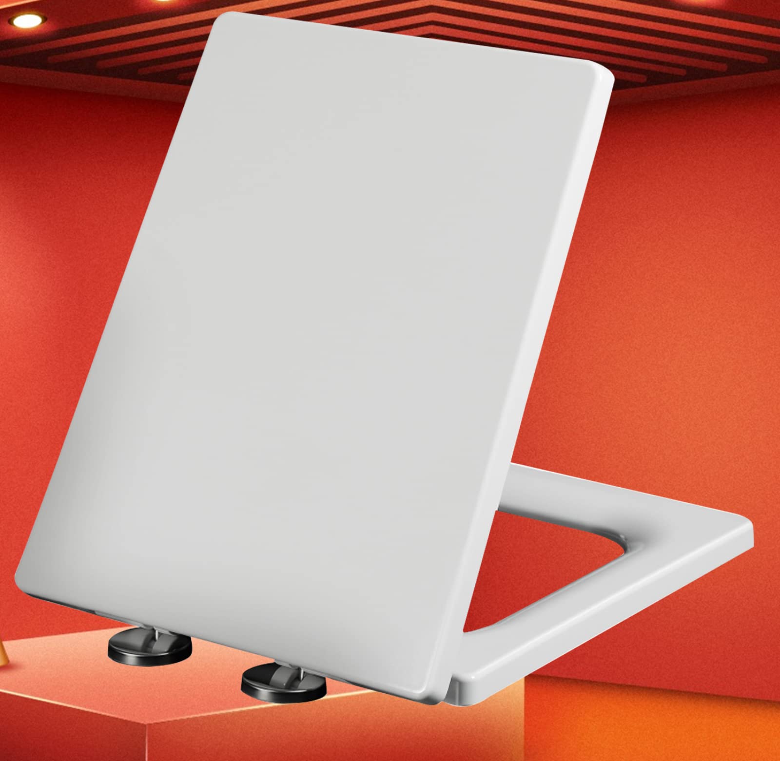 Toilet Seat White Soft Close Heavy Duty Loo Seat for Standard Toilets Square Shape Toilet Lid Loo Seat for Bathroom, Adjustable Slow Close Hinges,white-41~48 * 36.5cm
