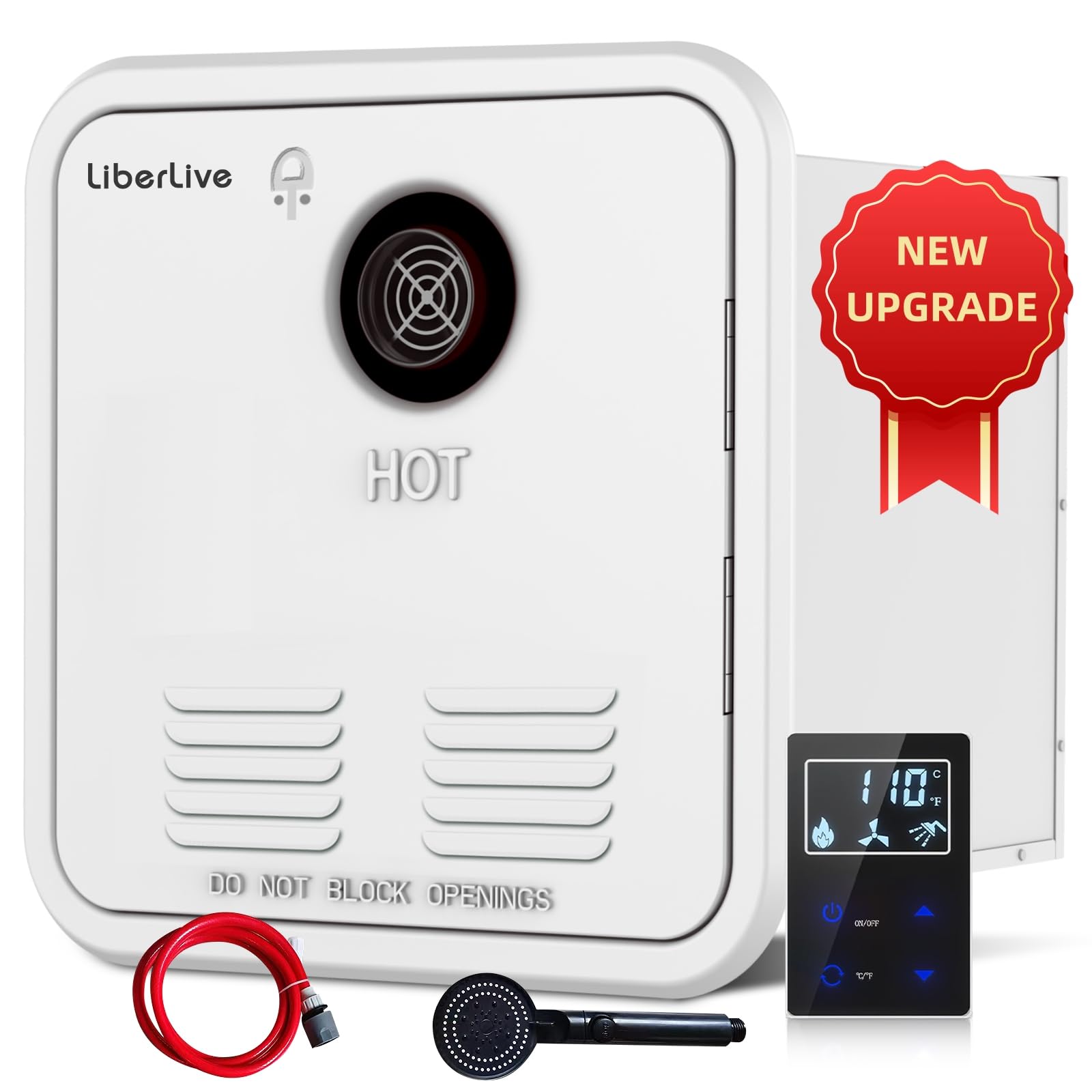 RV Tankless Water Heater Propane, 55000 BTUs 3.9 GPM RV Instant Hot Water Heater with Front Water Outlet and Showerhead Kit,16 x 16 inch Door, Compatible with All RVs, DC 12V, CSA Certificated, White
